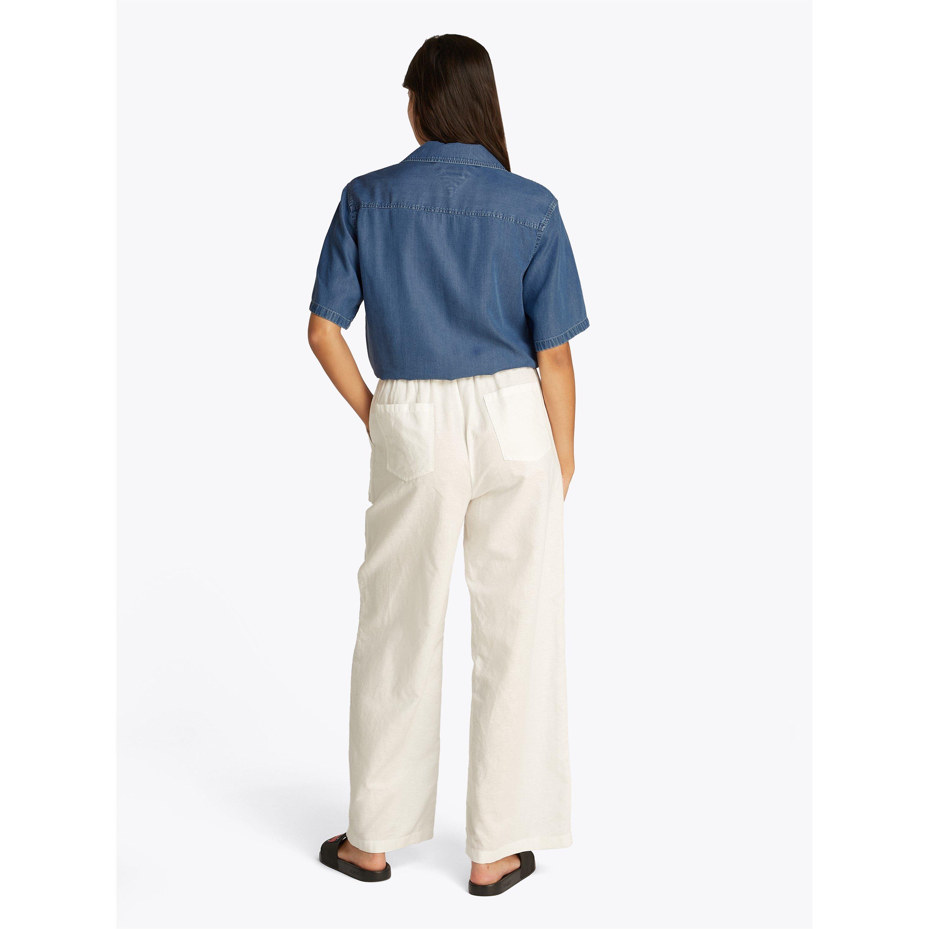 Denim Medium - Tommy Jeans - Women's Chambray Tie Short-Sleeve Plain Shirt - 6