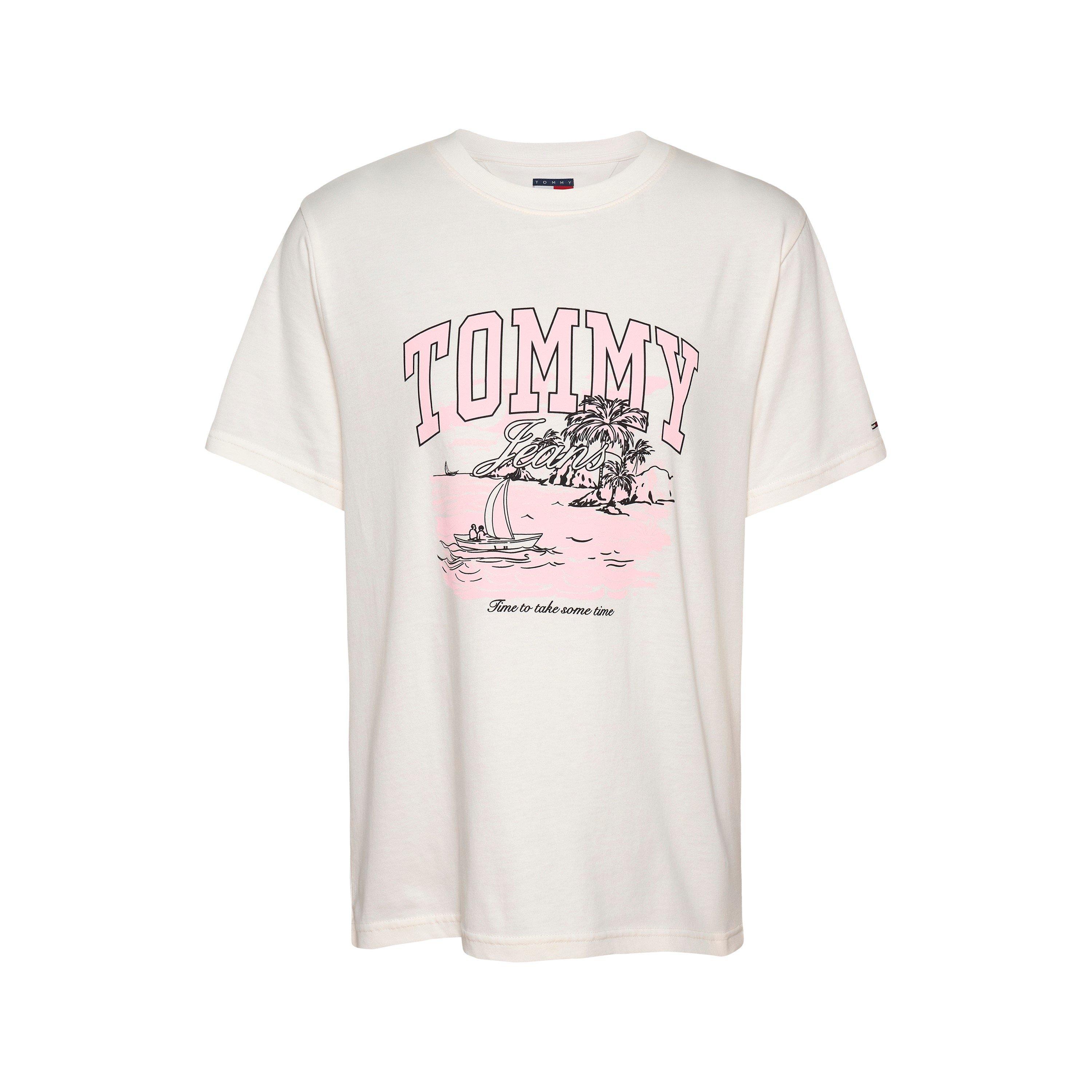 Tommy Jeans Women's Tropics Tonal Pattern T-Shirt - Ecru - 8 (XS)