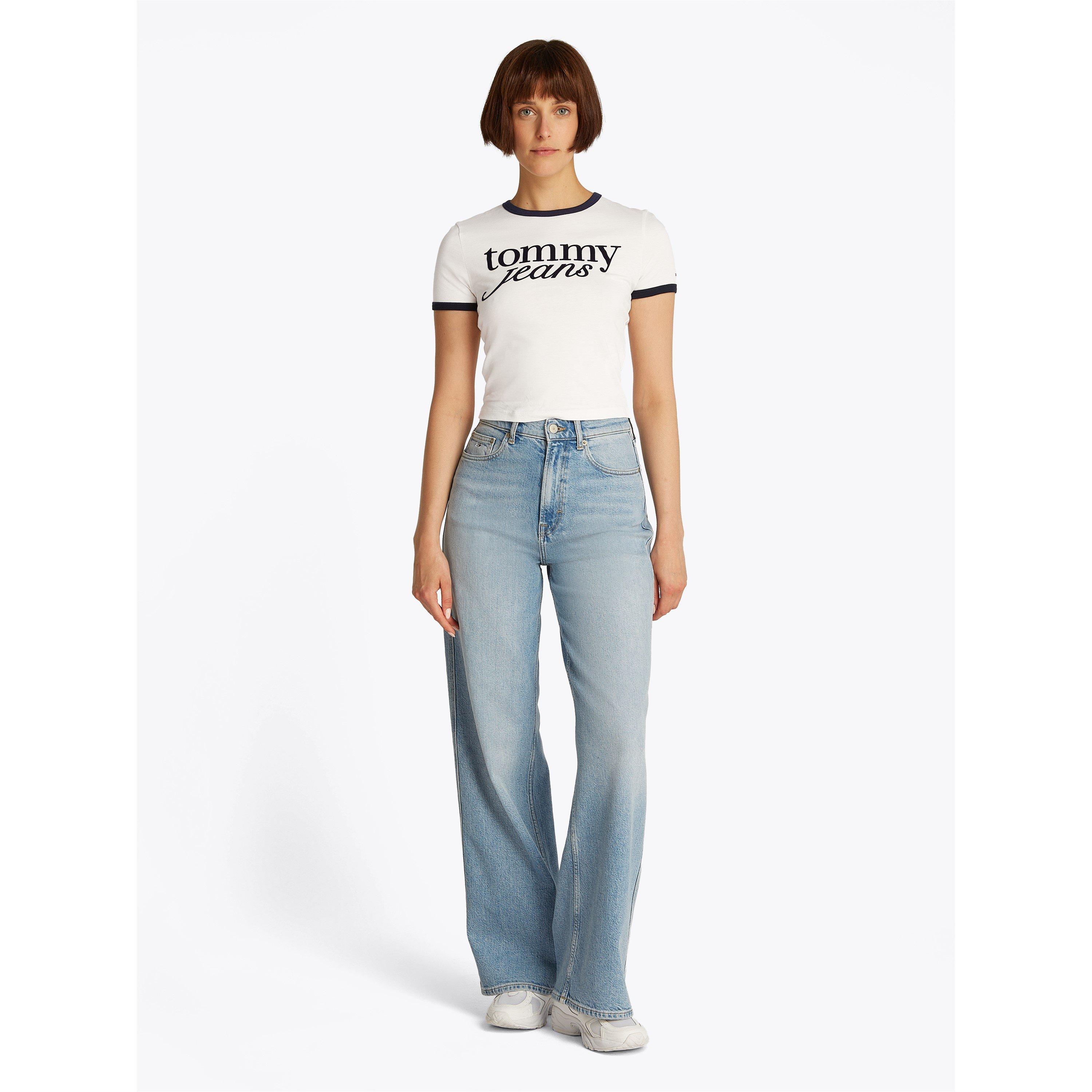 Ecru - Tommy Jeans - Women's Short Sleeve Script Ringer Slim Fit T-Shirt - 3