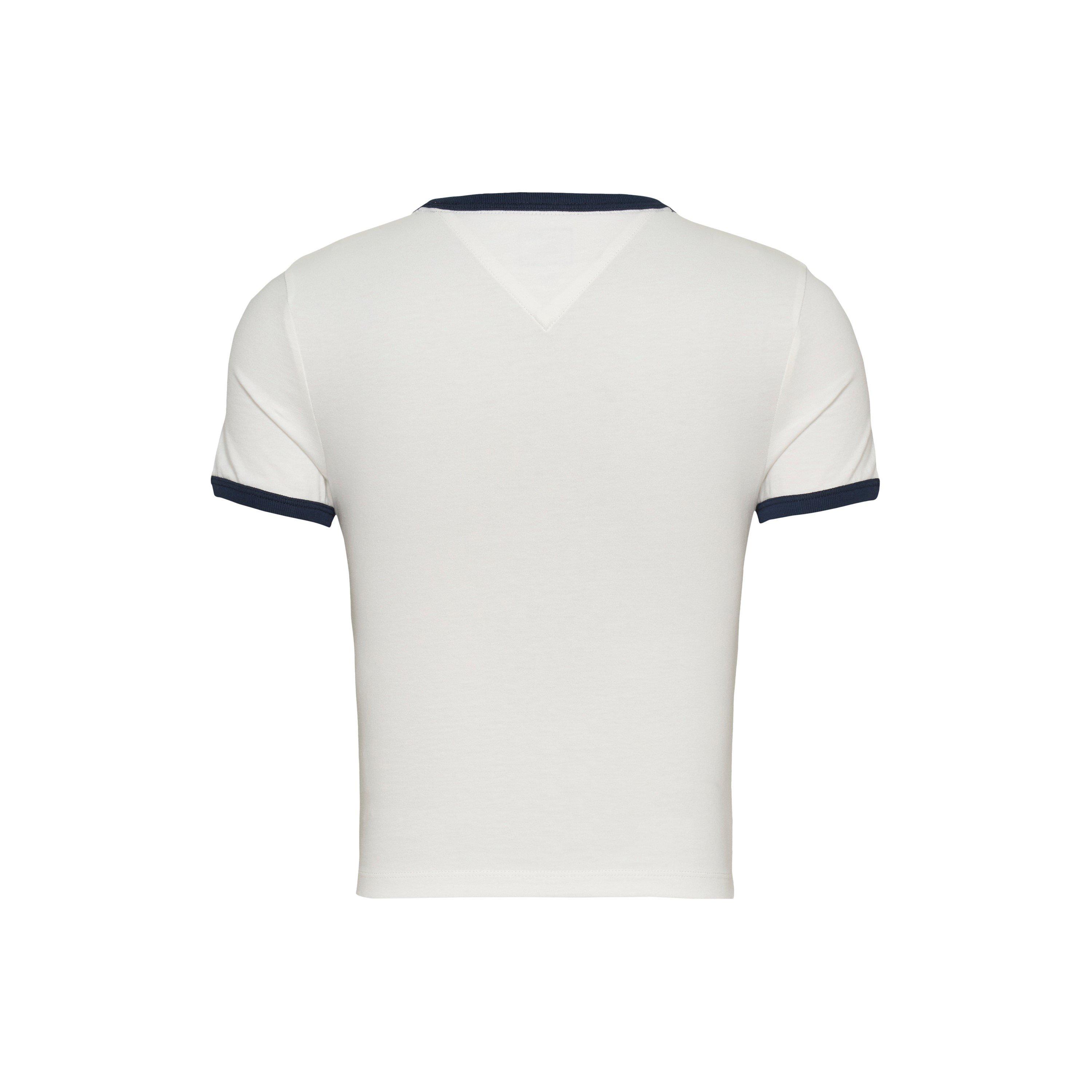 Ecru - Tommy Jeans - Women's Short Sleeve Script Ringer Slim Fit T-Shirt - 6