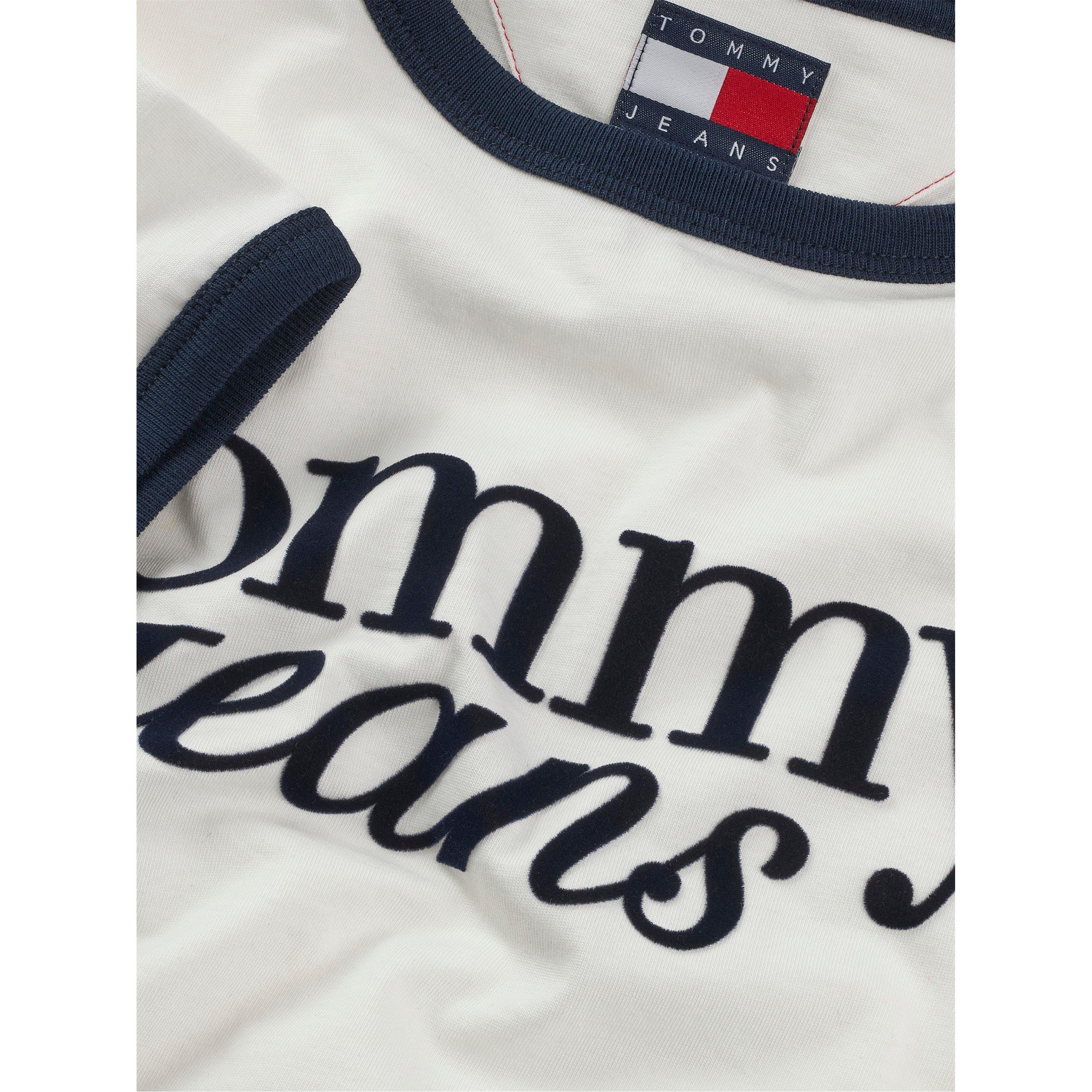 Ecru - Tommy Jeans - Women's Short Sleeve Script Ringer Slim Fit T-Shirt - 7