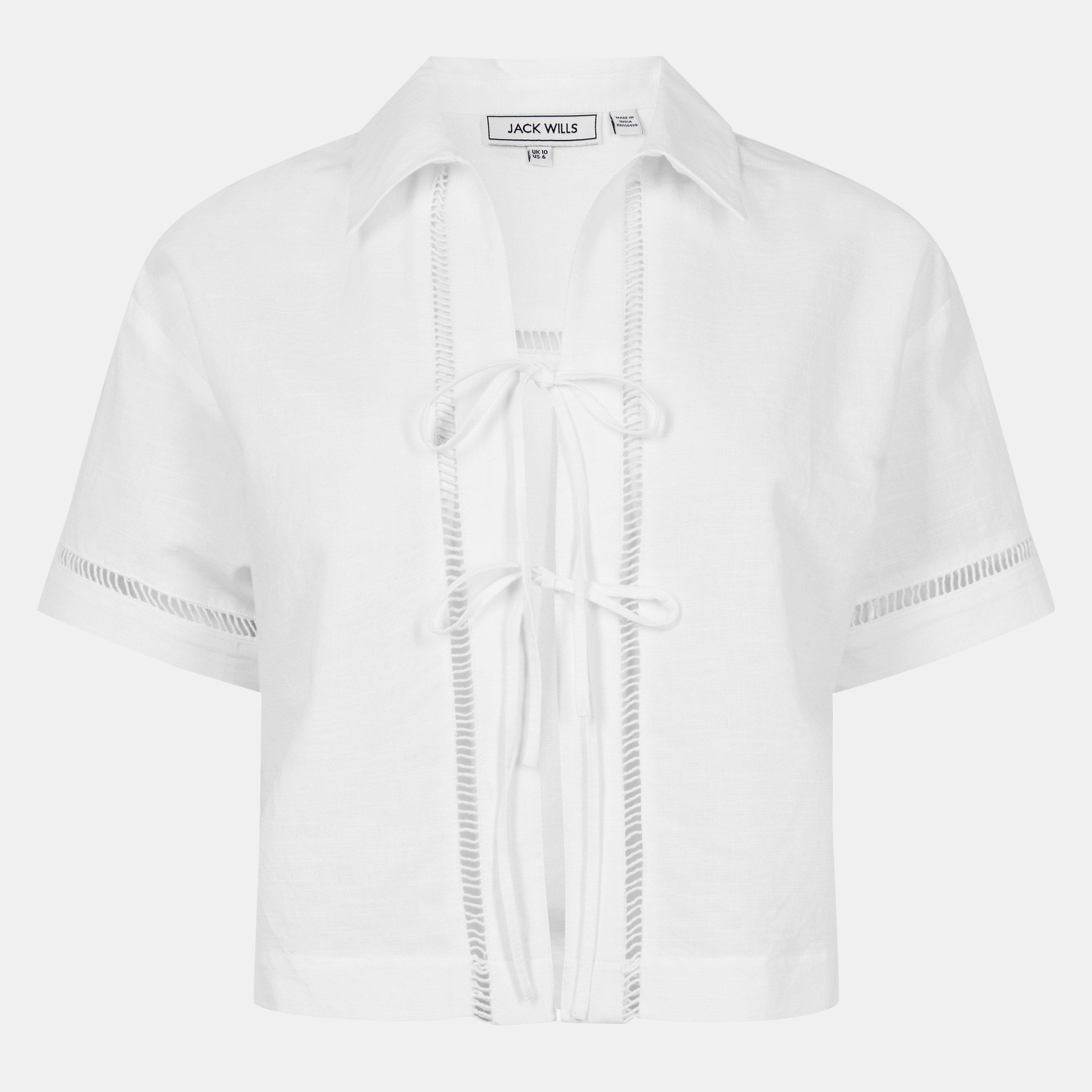 Jack Wills Women's Linen Broderie Shirt - Bright White - 6 (2XS)