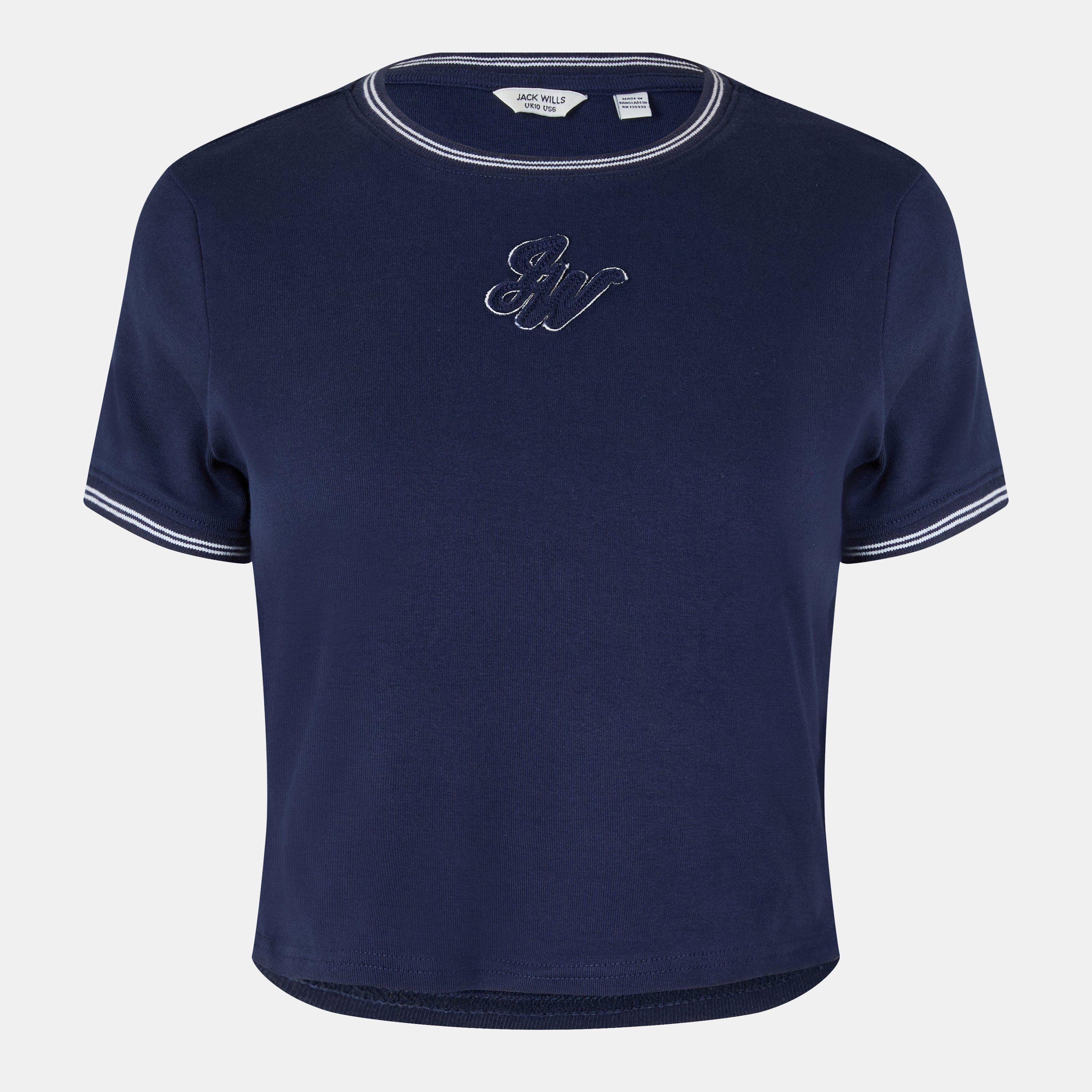 Navy/White - Jack Wills - Women's JW Logo Slim Fit T-Shirt - 1