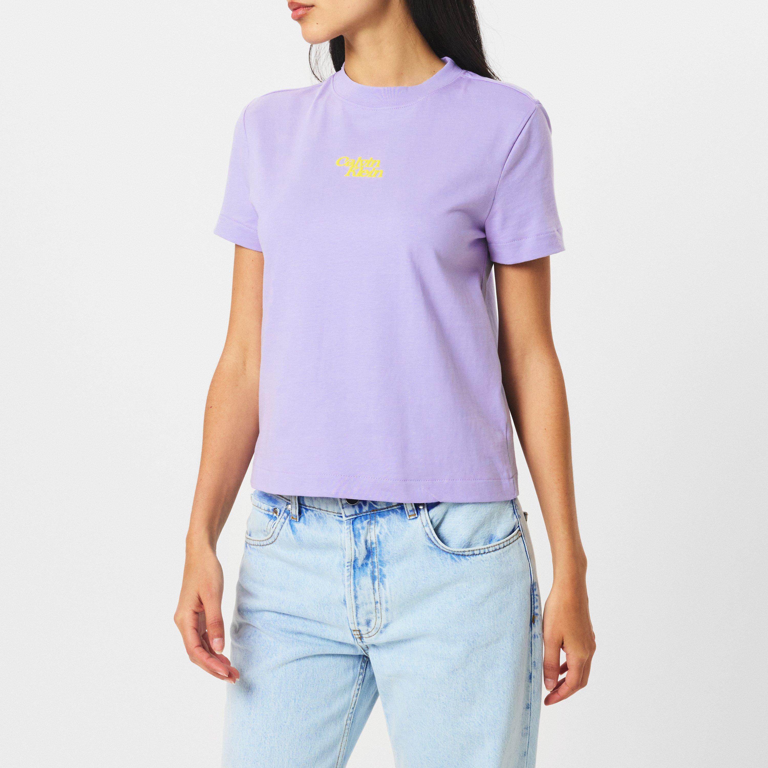 Languid Lavendr - Calvin Klein Jeans - Women's Short Sleeve Flocked Logo Cotton Regular Fit T-Shirt - 3