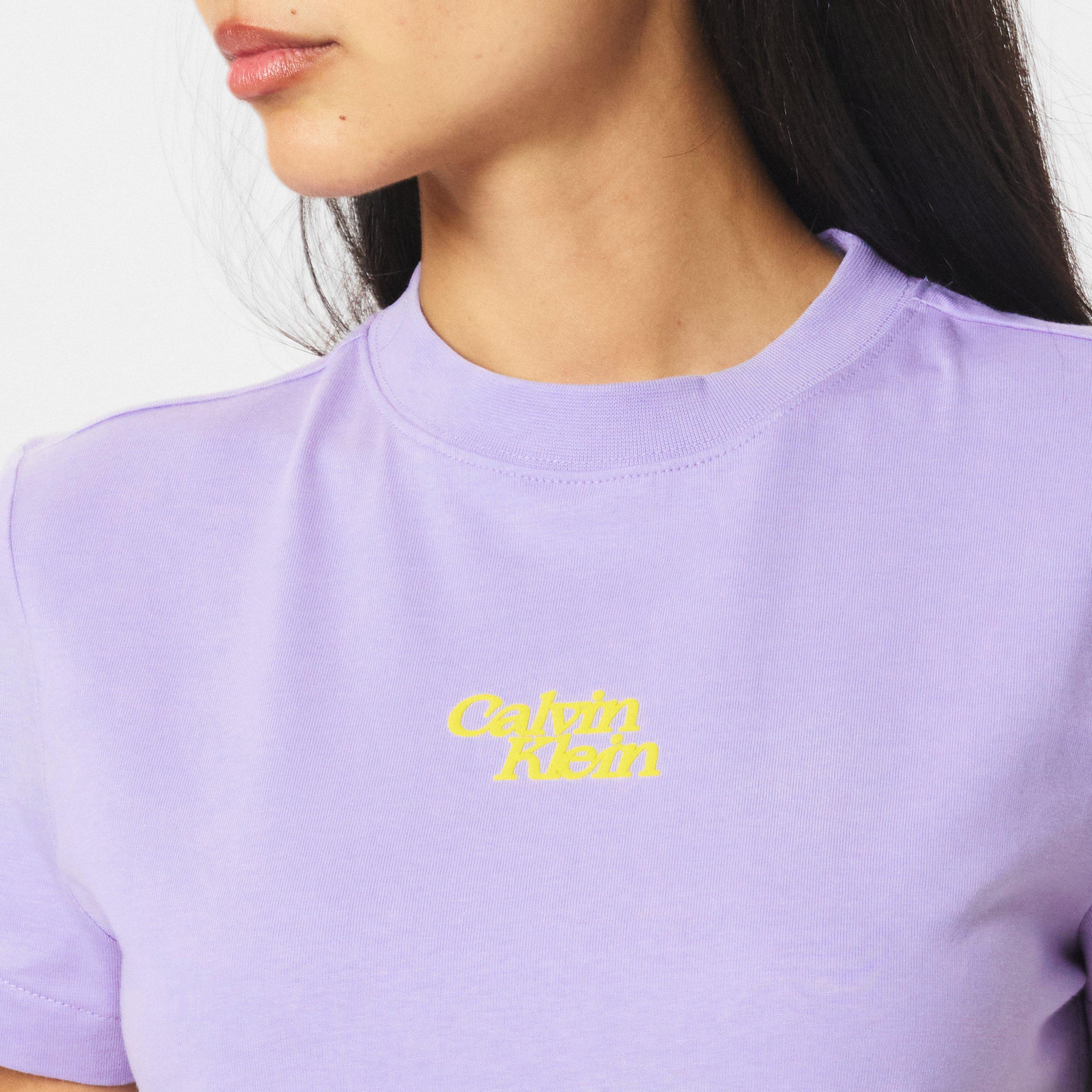 Languid Lavendr - Calvin Klein Jeans - Women's Short Sleeve Flocked Logo Cotton Regular Fit T-Shirt - 5