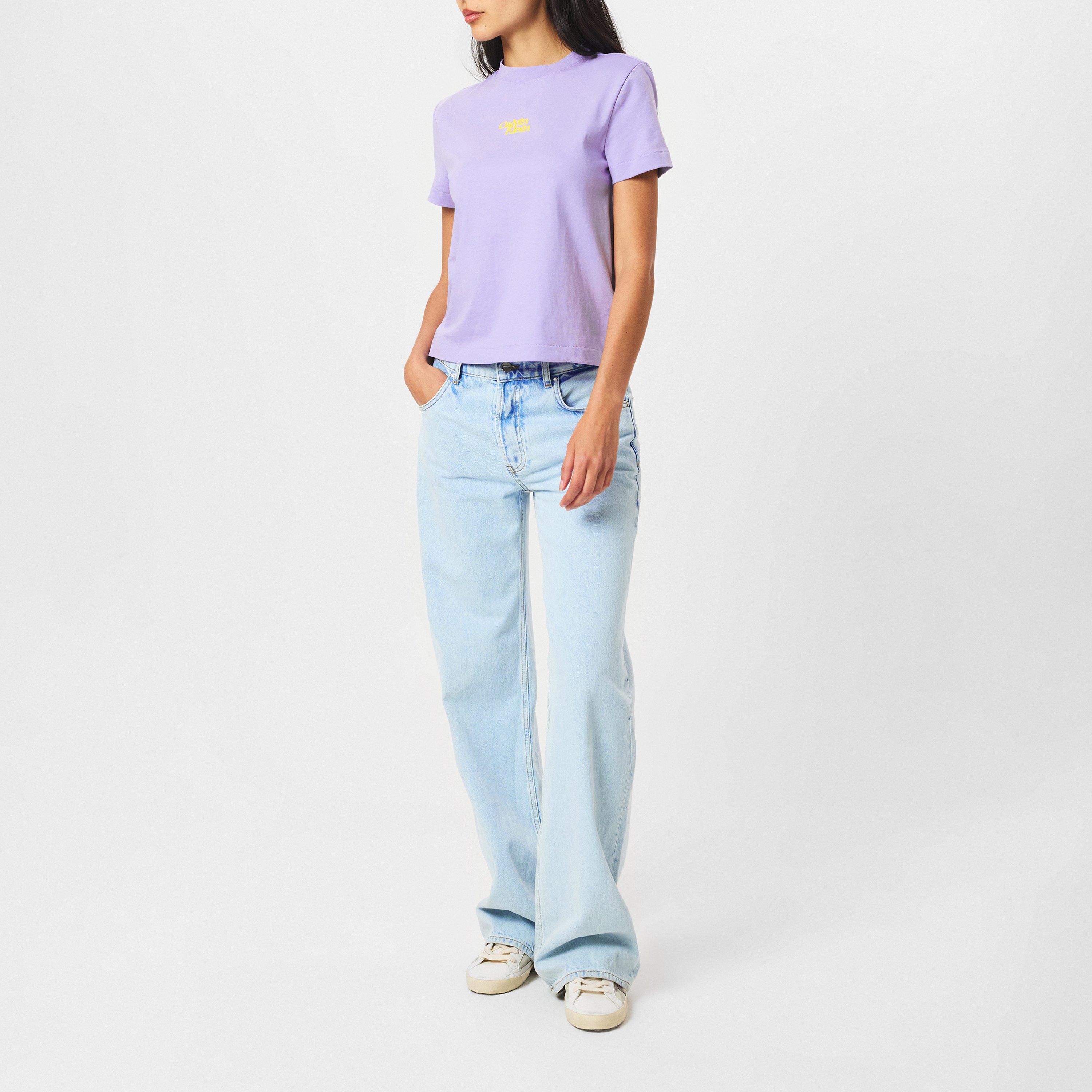 Languid Lavendr - Calvin Klein Jeans - Women's Short Sleeve Flocked Logo Cotton Regular Fit T-Shirt - 6