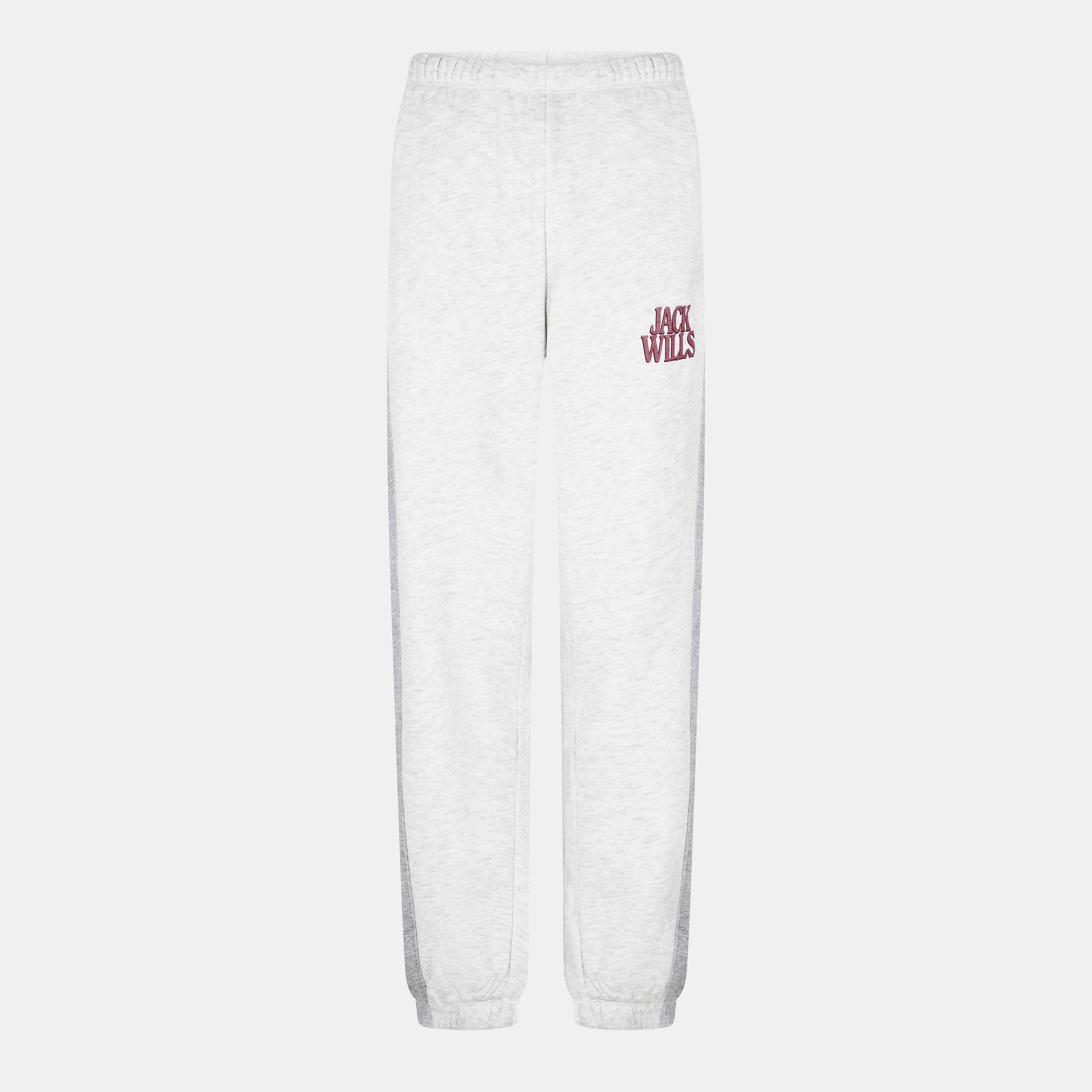 Light Heather - Jack Wills - Women's JW Contrast Logo Closed Hem Fleece Joggers - 1
