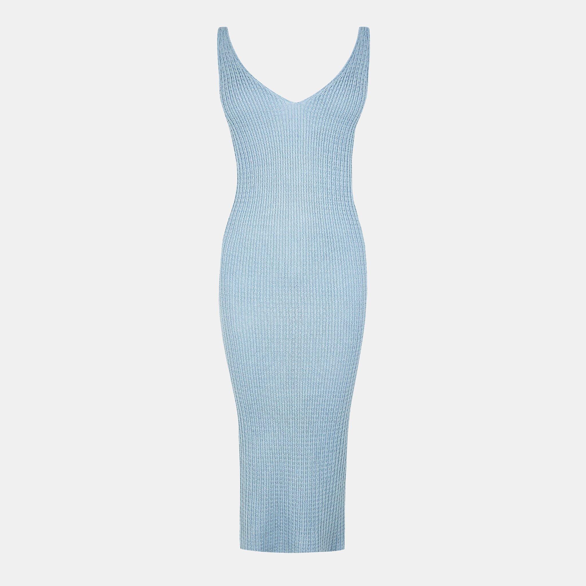 Jack Wills Women's Stitch V-Neck Midi Knitted Jumper Dress - Blue - 6 (2XS)