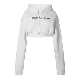 Off White Cropped Logo Hoodie