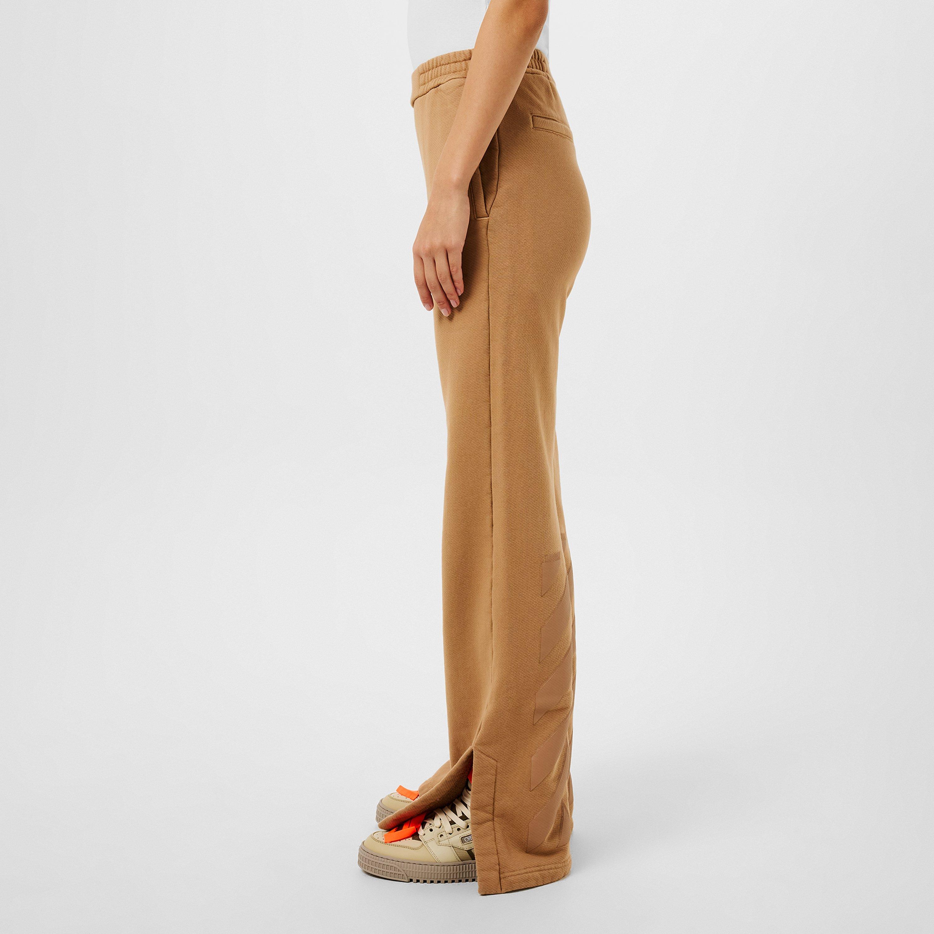 Marrone - Off White - Women's Diagonal Taper Open Hem Fleece Joggers - 2