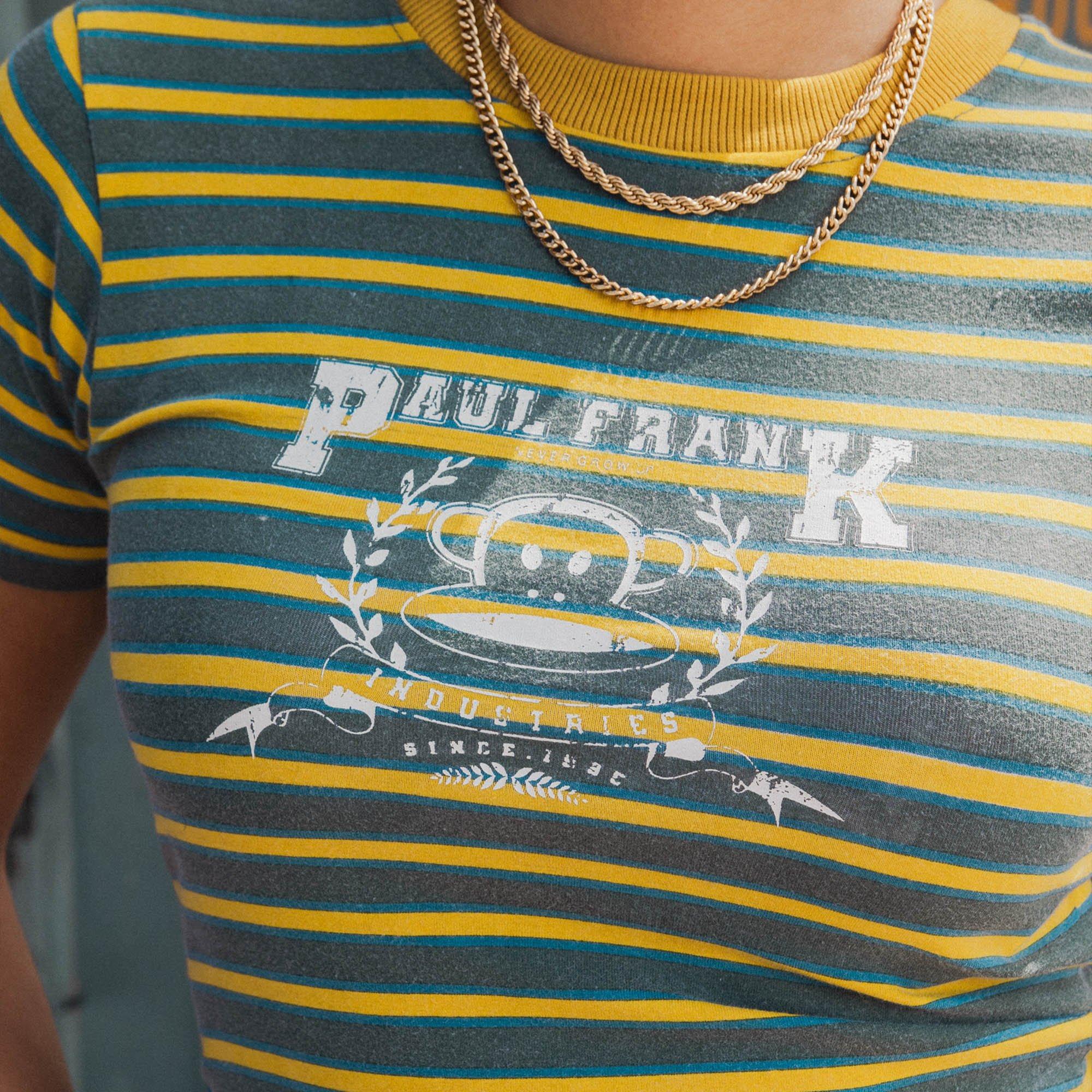 GREEN YELLOW - Daisy Street - Daisy Street x Paul Frank Striped Distressed Womens Cropped T-Shirt - 3