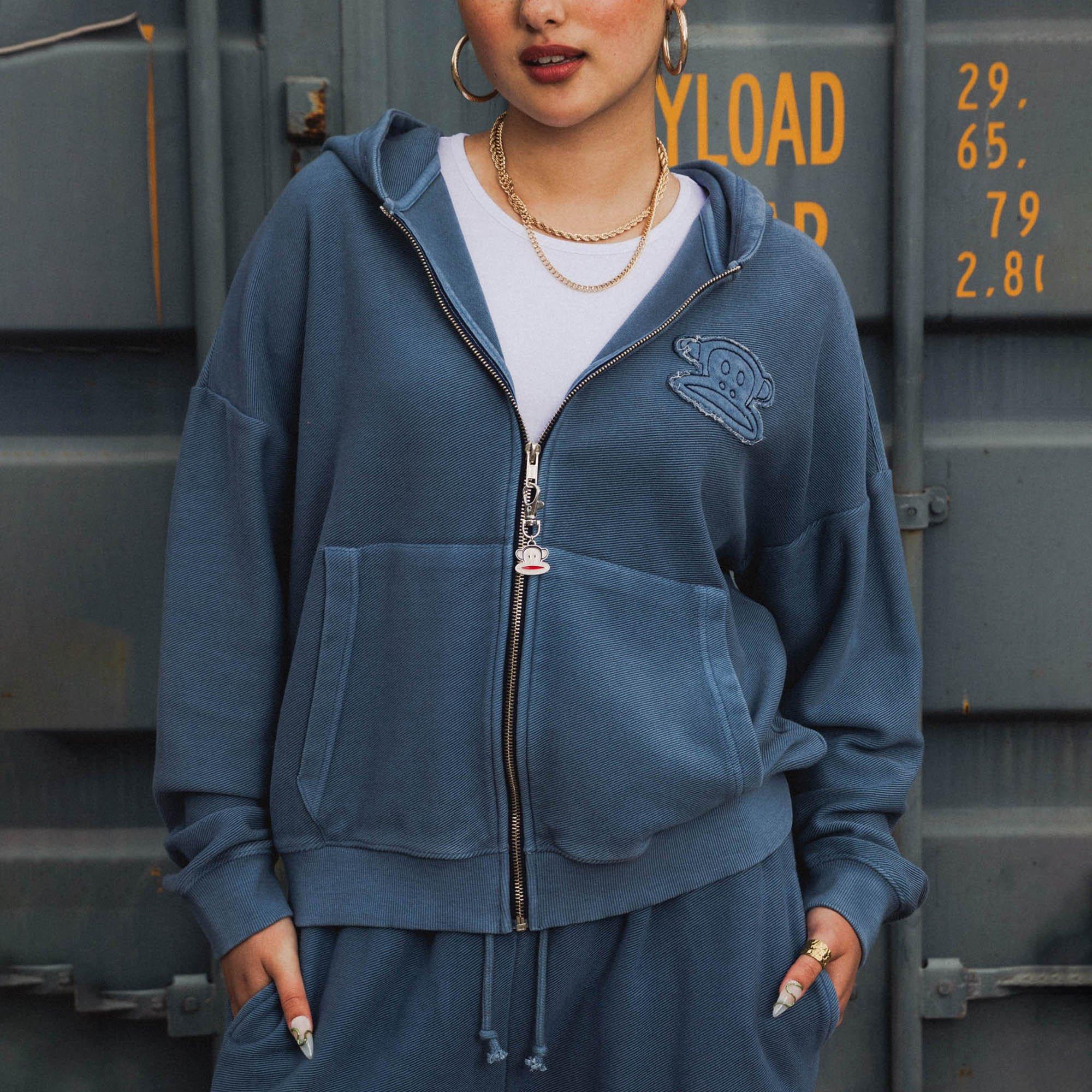 BLUE - Daisy Street - Daisy Street x Paul Frank Adults Knitted Twill Full Zip Hoodie - 2