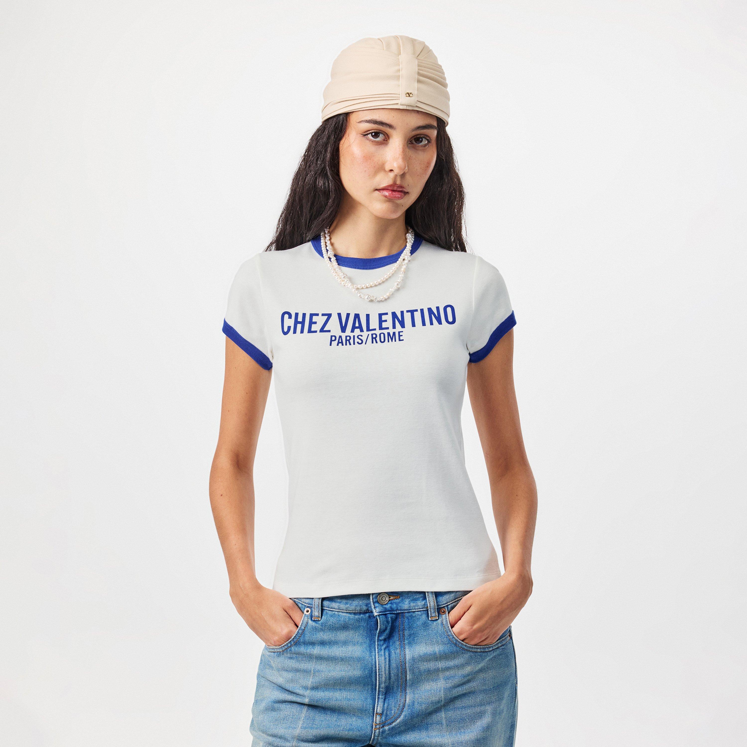 Avorio/Blue - Valentino - Women's Logo T-Shirt - 2