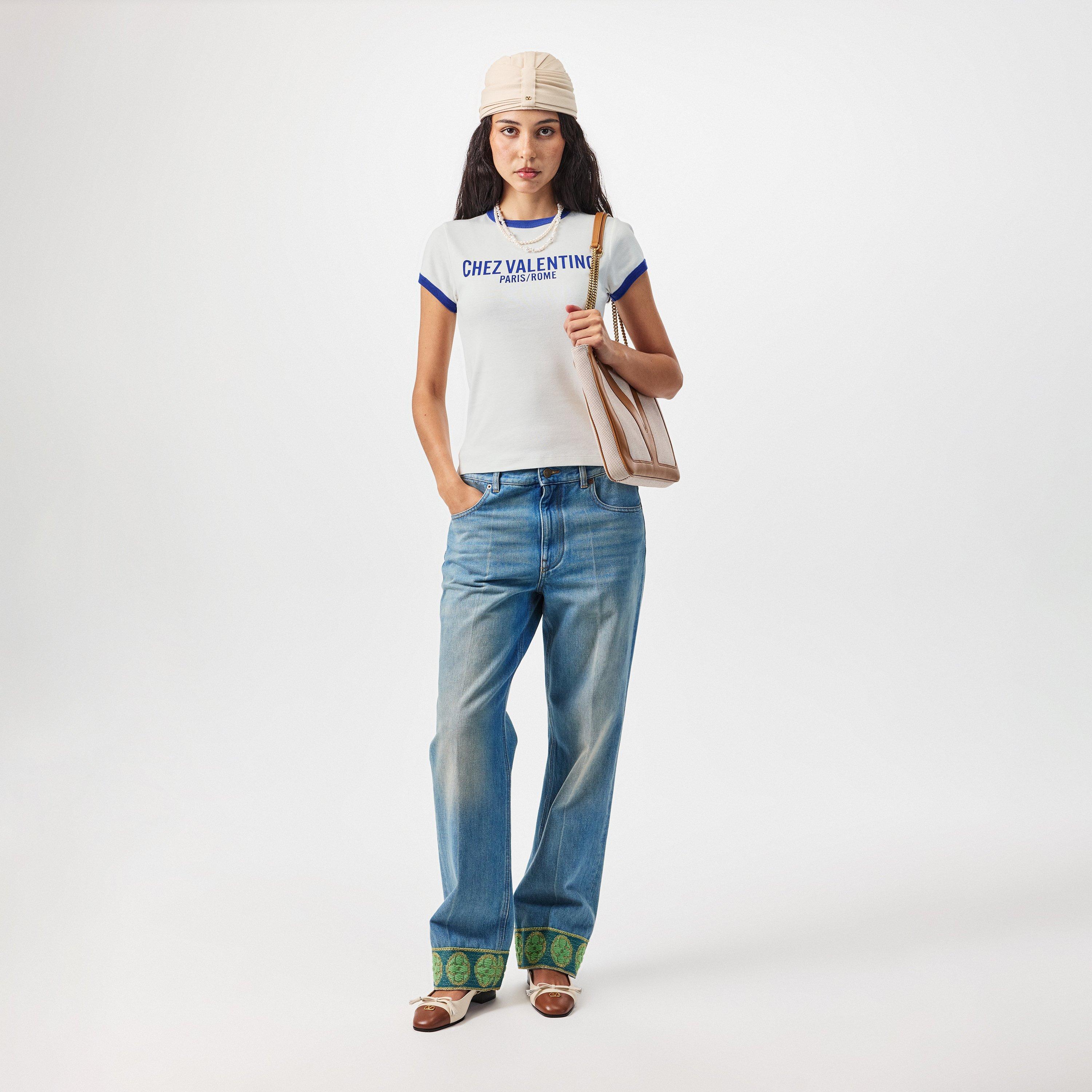 Avorio/Blue - Valentino - Women's Logo T-Shirt - 5