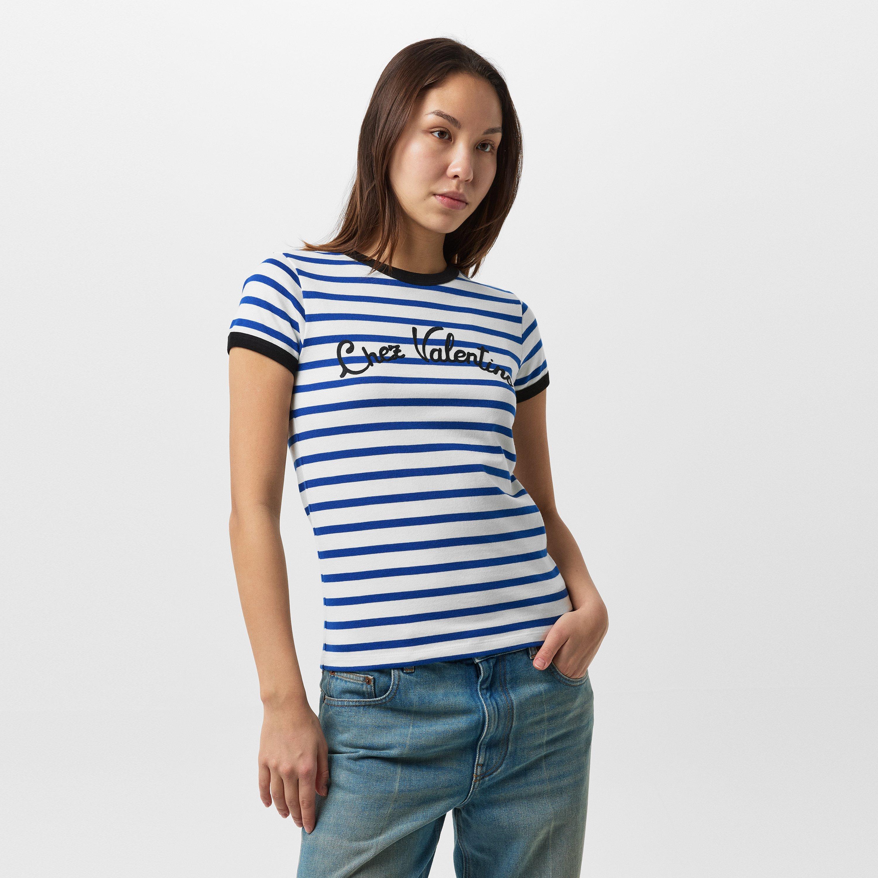 Avorio/Blue - Valentino - Striped Logo T-Shirt - 3