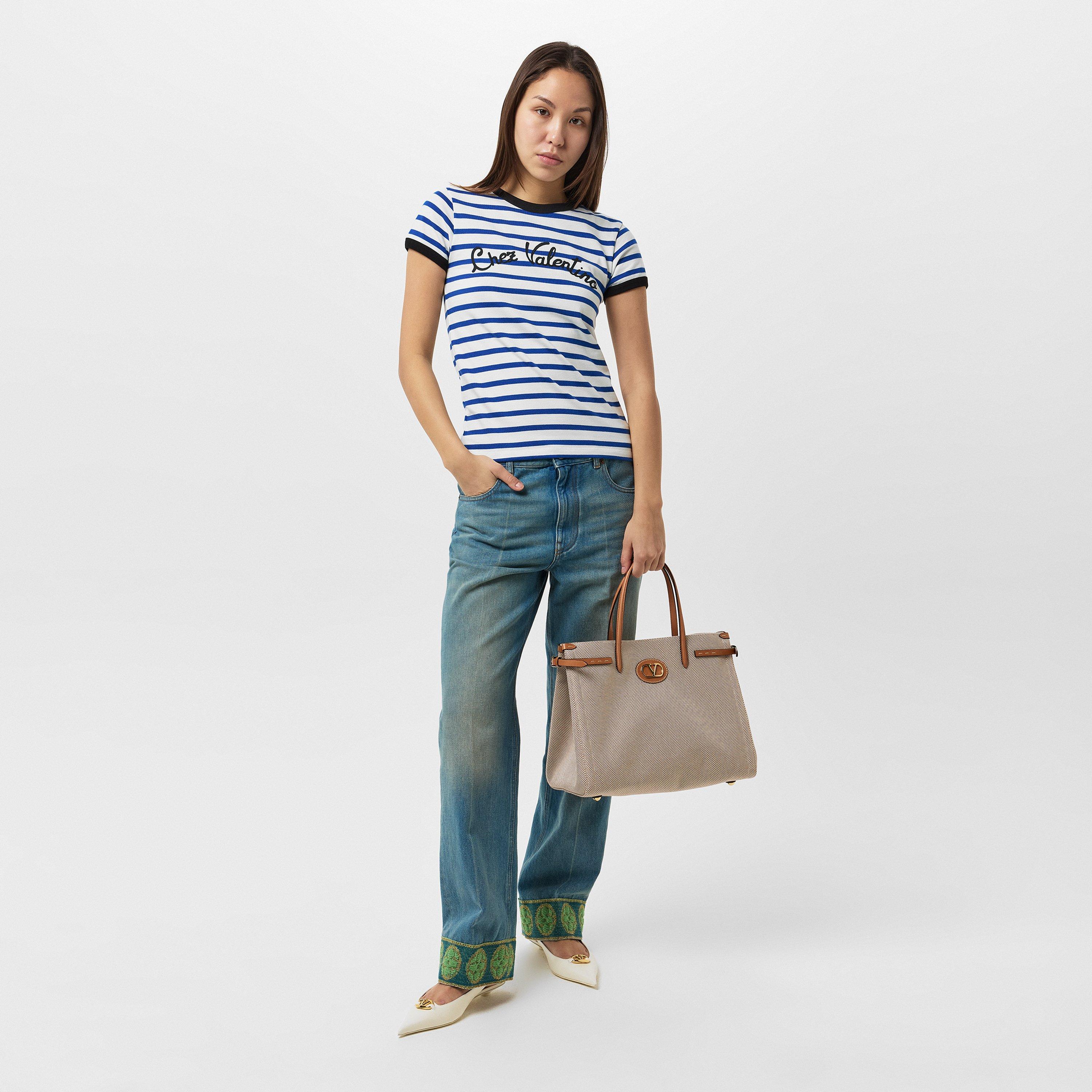 Avorio/Blue - Valentino - Striped Logo T-Shirt - 5