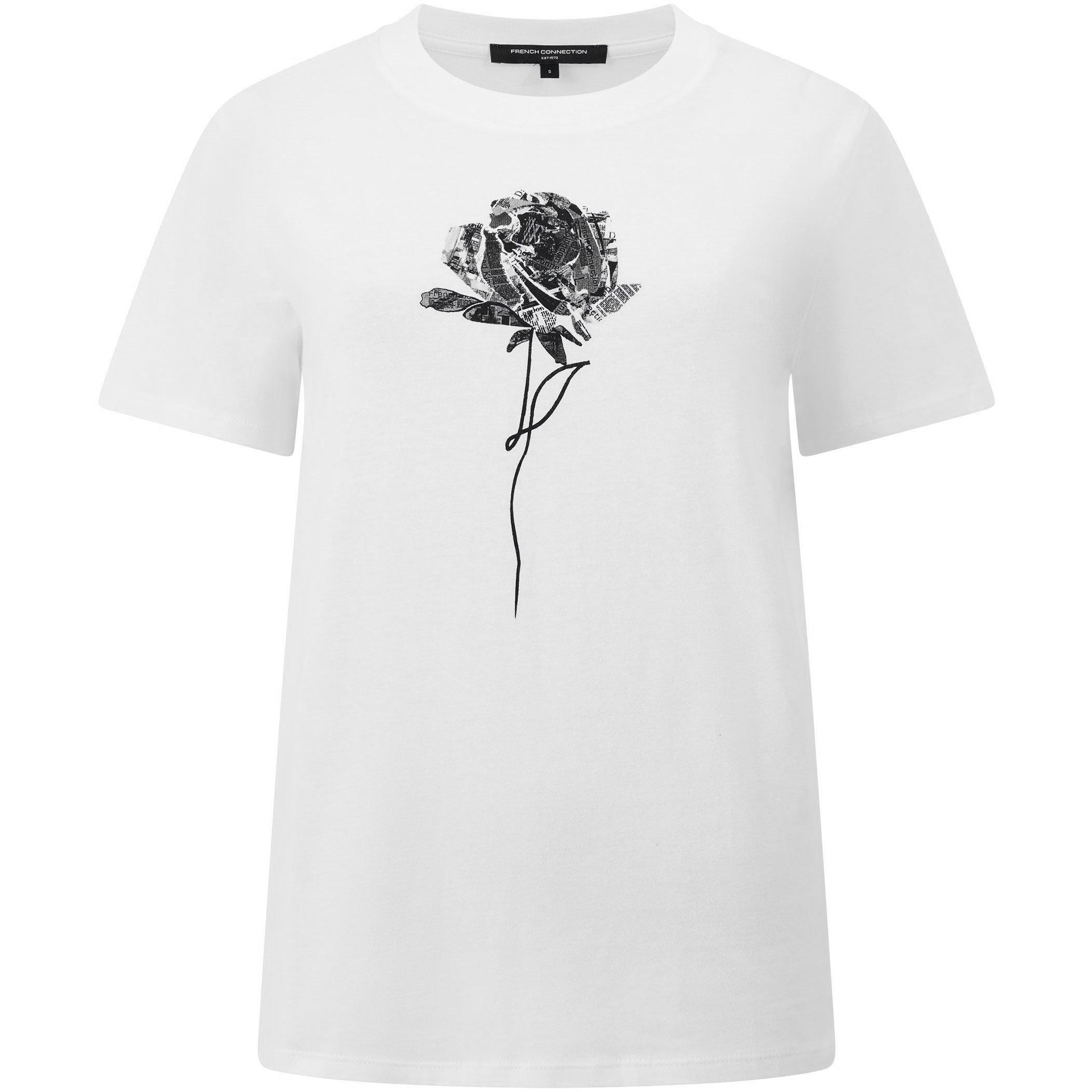 Linen White - French Connection - Women's Rose Graphic Regular Fit T-Shirt - 1