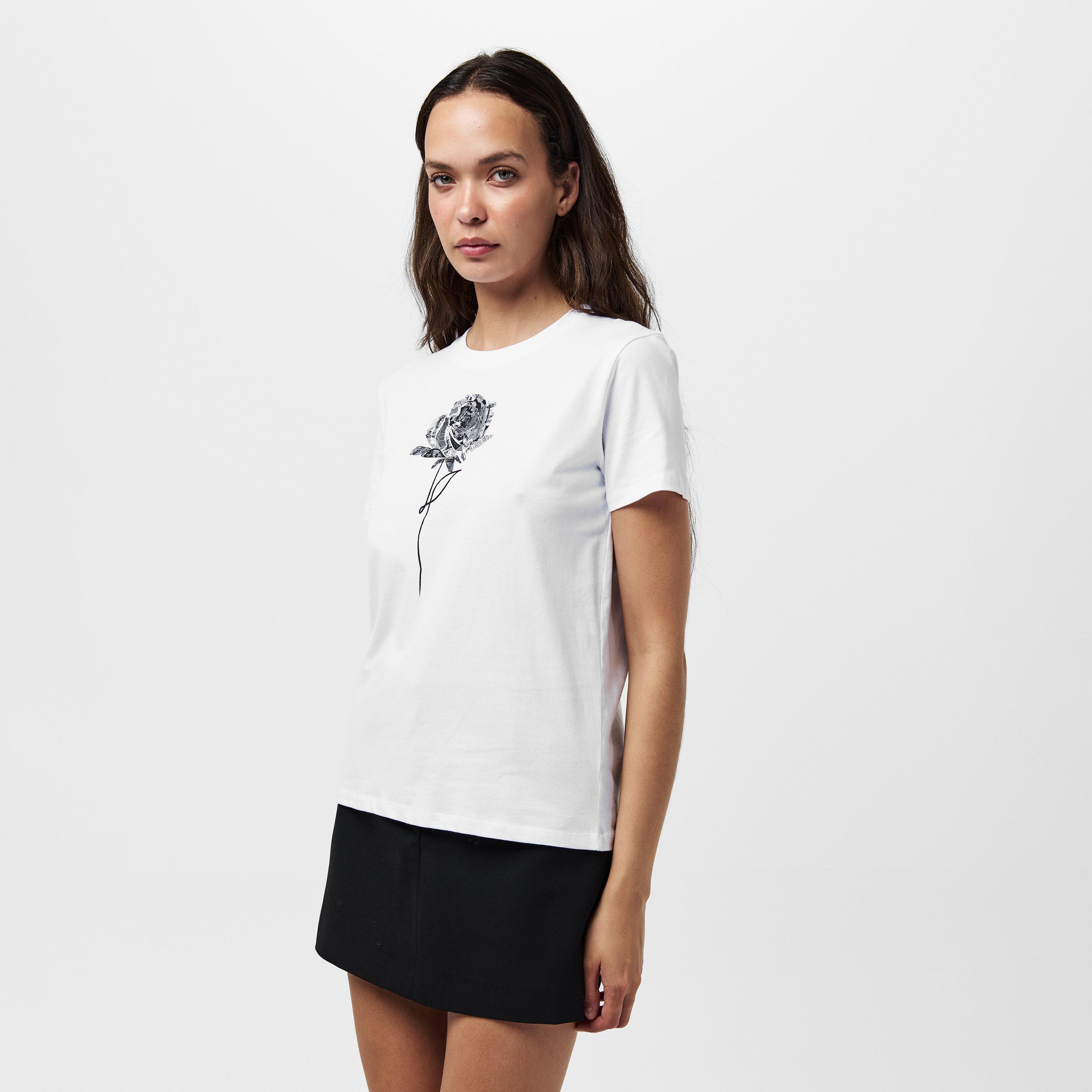 Linen White - French Connection - Women's Rose Graphic Regular Fit T-Shirt - 3