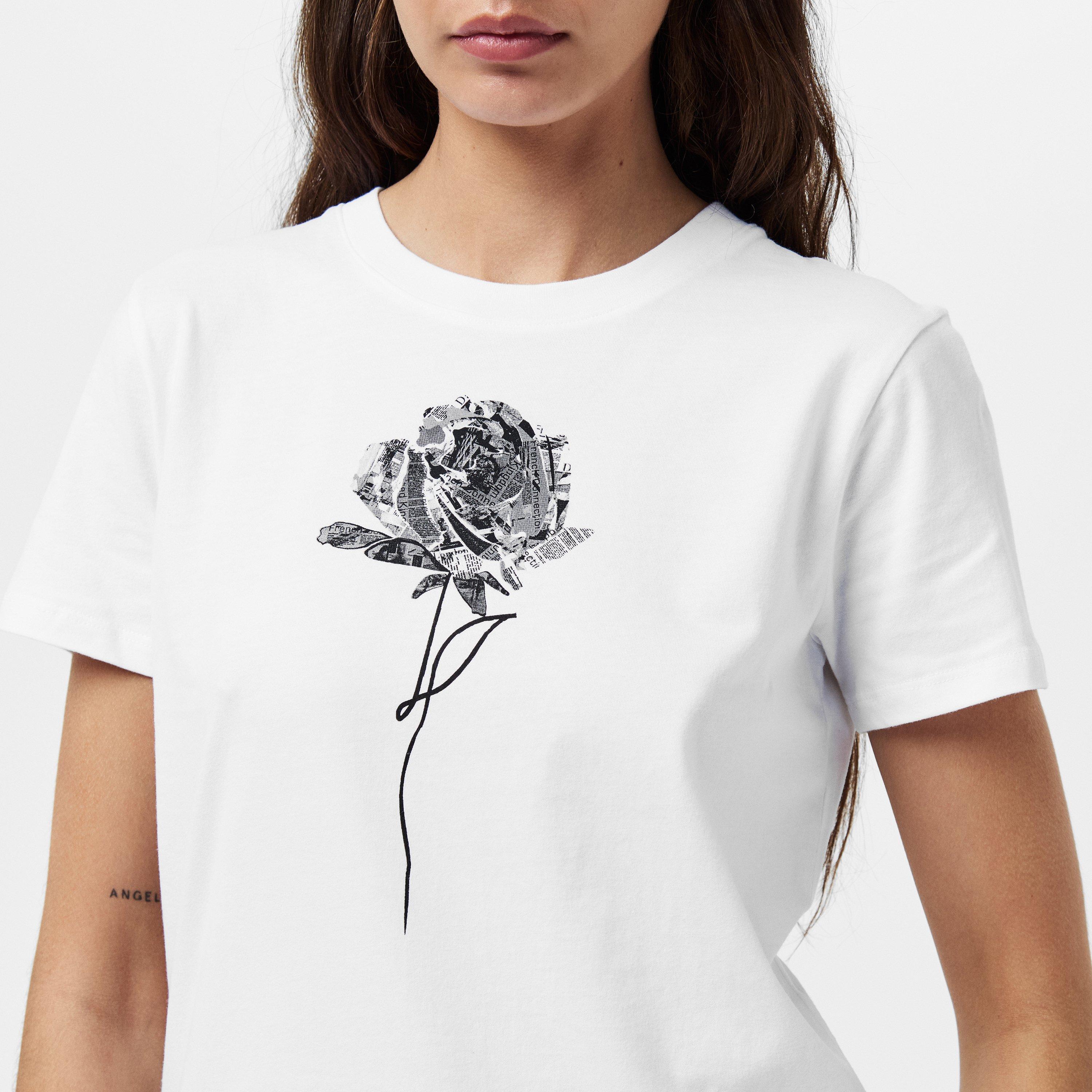 Linen White - French Connection - Women's Rose Graphic Regular Fit T-Shirt - 5