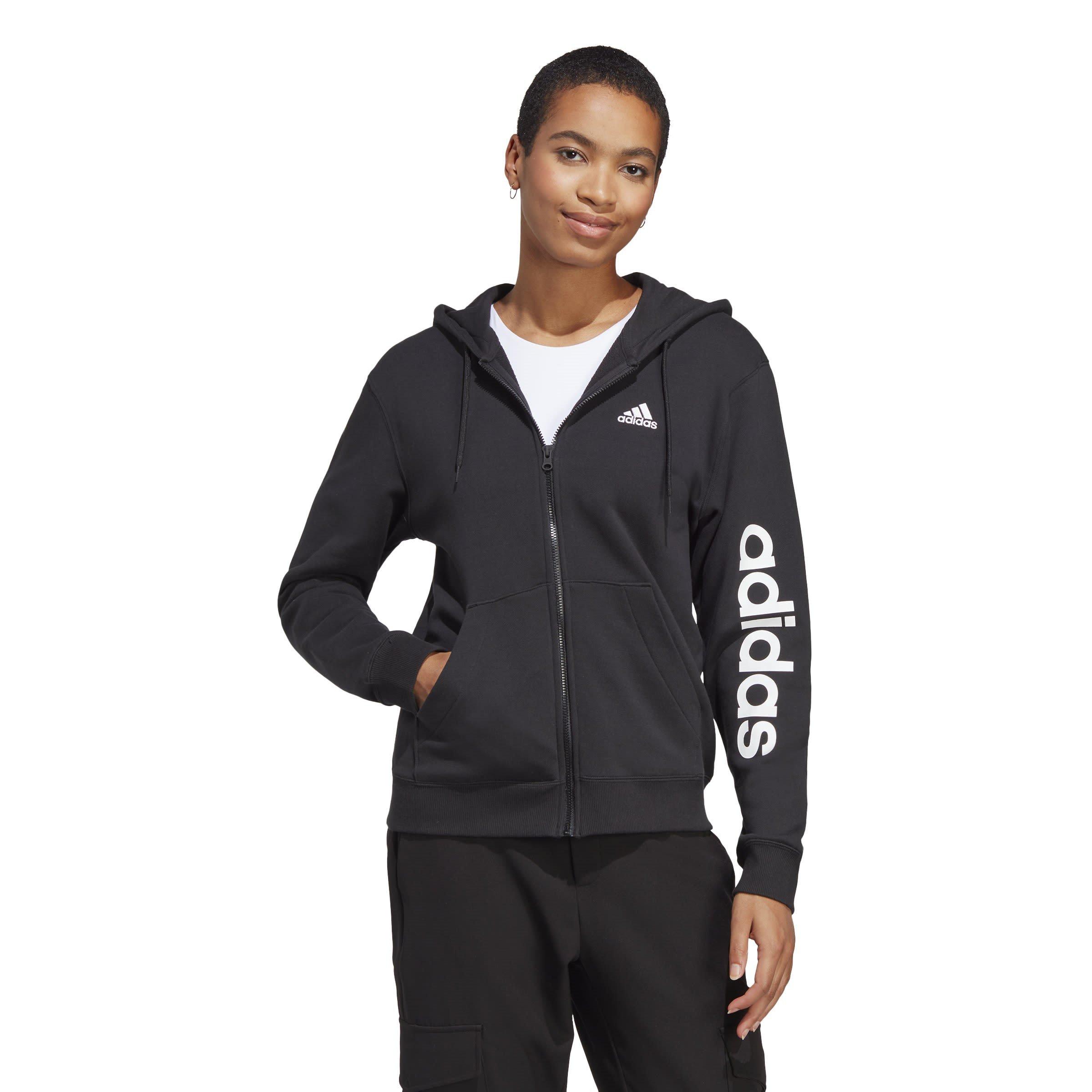 black/white - adidas - Essentials Linear Full Zip French Terry Hoodie Womens - 2