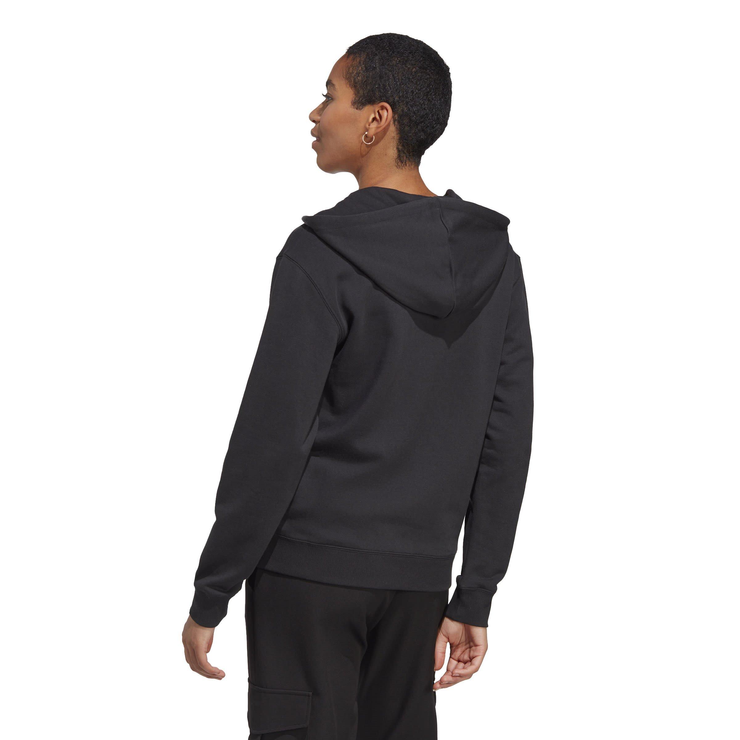 black/white - adidas - Essentials Linear Full Zip French Terry Hoodie Womens - 3