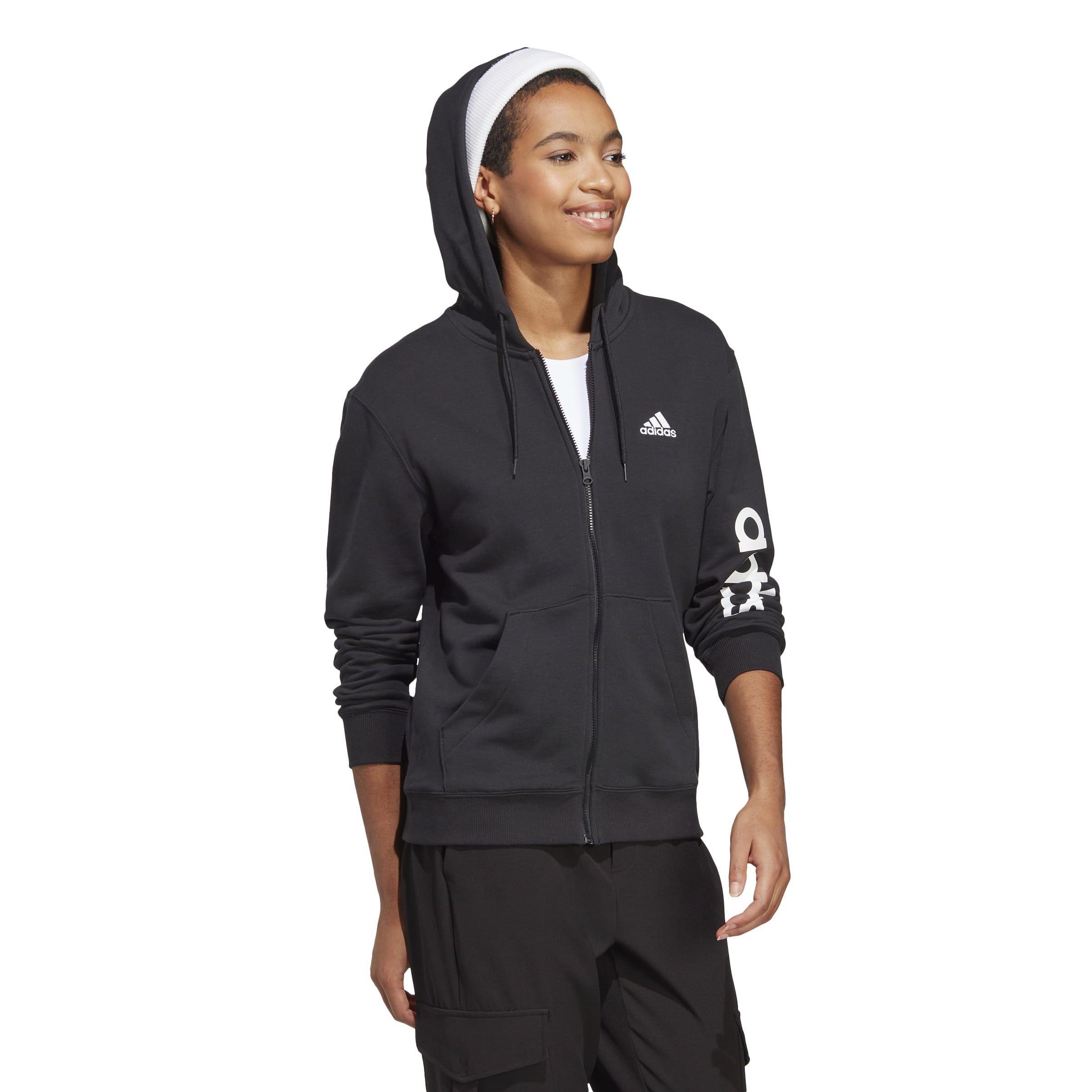 black/white - adidas - Essentials Linear Full Zip French Terry Hoodie Womens - 4