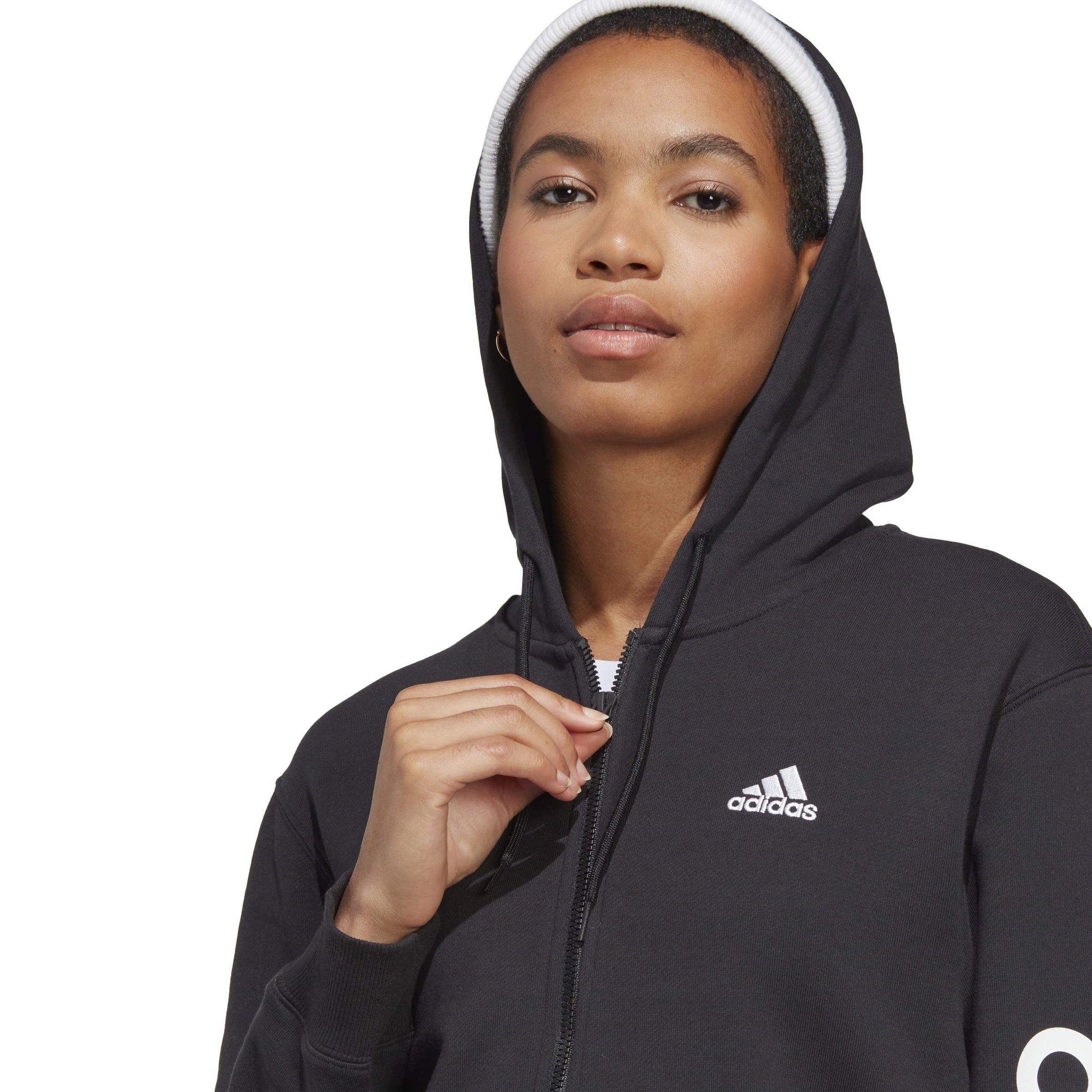 black/white - adidas - Essentials Linear Full Zip French Terry Hoodie Womens - 5