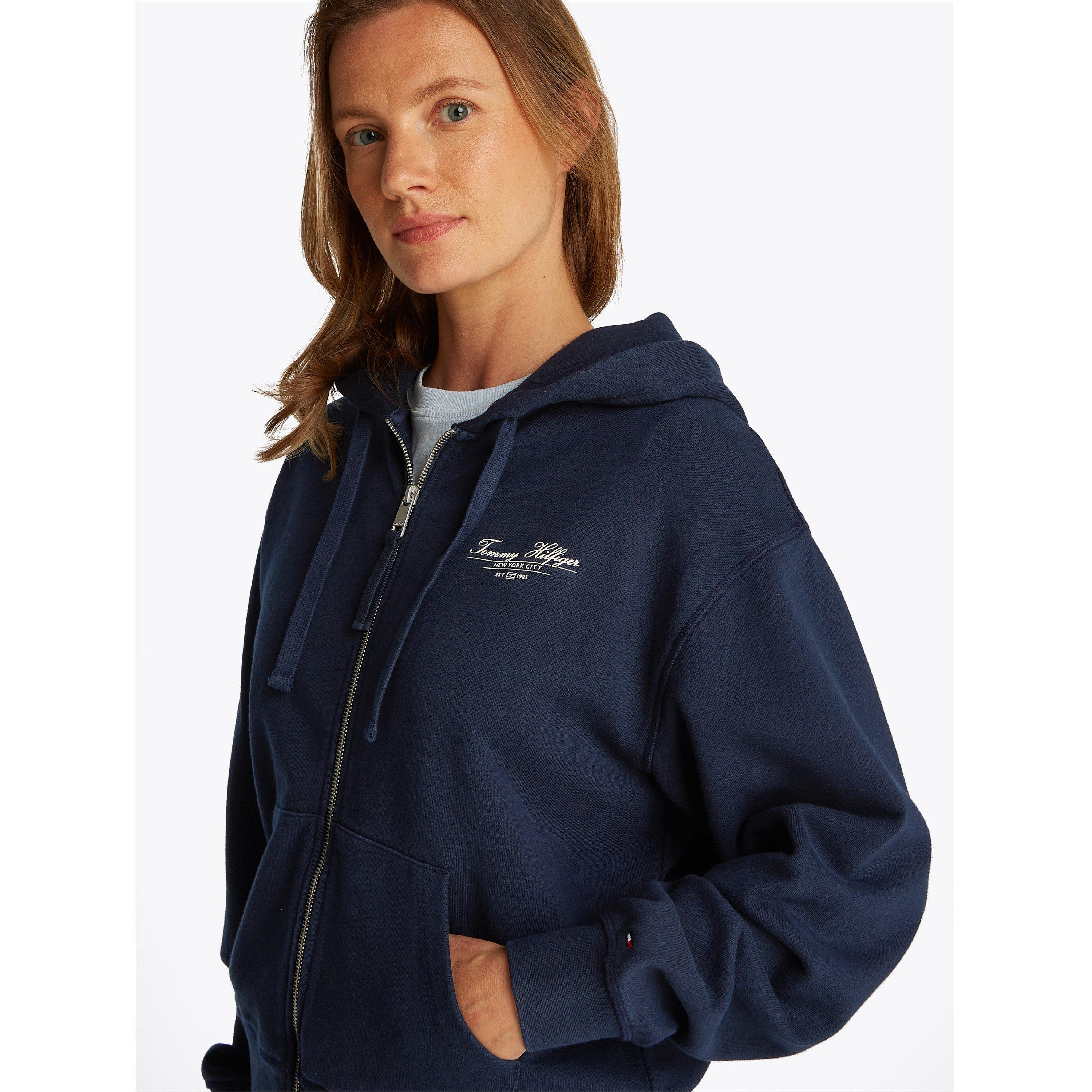 Dark Night Navy - Tommy Hilfiger - Women's Regular Script Full Zip Hoodie - 1