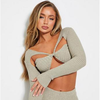 I Saw It First ISAWITFIRST Twist Front Detail Long Sleeve Rib Knitted Top
