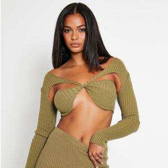 I Saw It First ISAWITFIRST Twist Front Detail Long Sleeve Rib Knitted Top