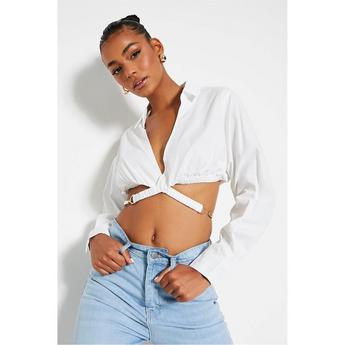 I Saw It First ISAWITFIRST Wrap Around Hardware Detail Cropped Shirt