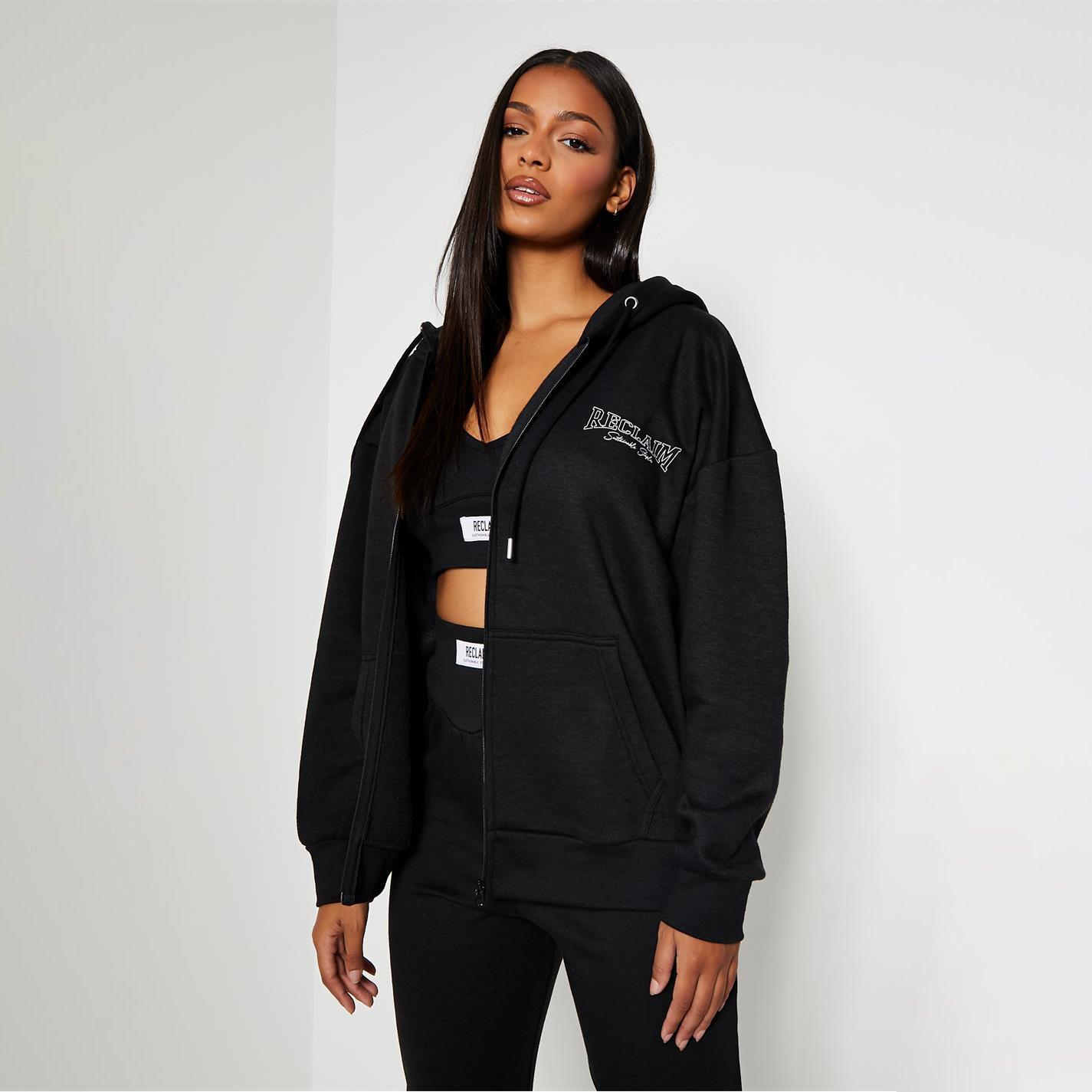 Noir - I Saw It First - ISAWITFIRST Reclaim Staples Oversized Zip Front Hoodie - 1