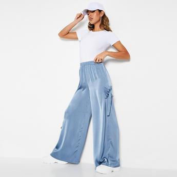 I Saw It First ISAWITFIRST Satin Tie Pocket Wide Leg Trousers