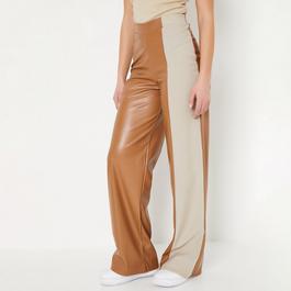 I Saw It First ISAWITFIRST Faux Leather Colourblock Wide Leg Trousers