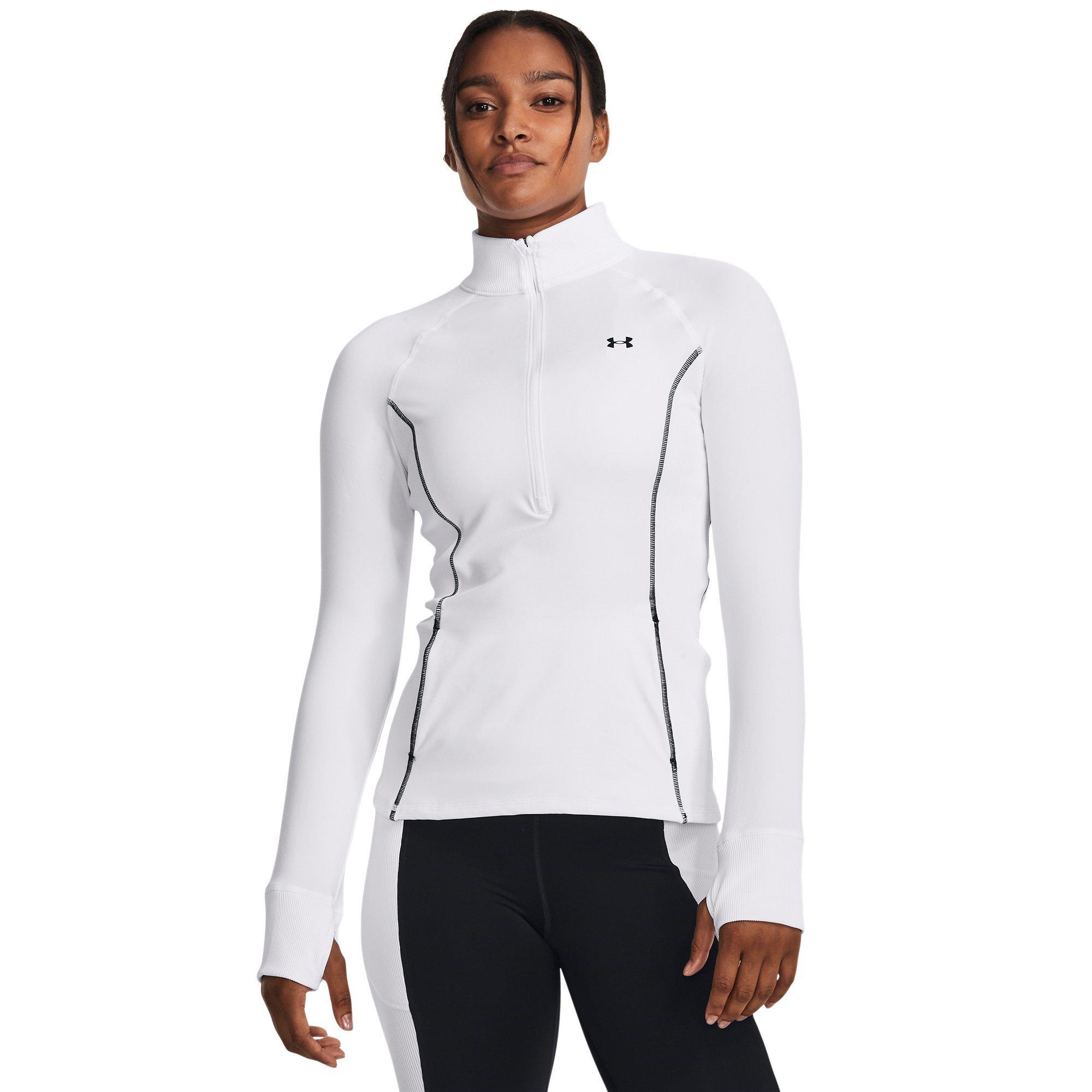 White/Black - Under Armour - Cold Weather Half Zip Long Sleeve Funnel Neck Slim Fit Performance Training Jacket - 2