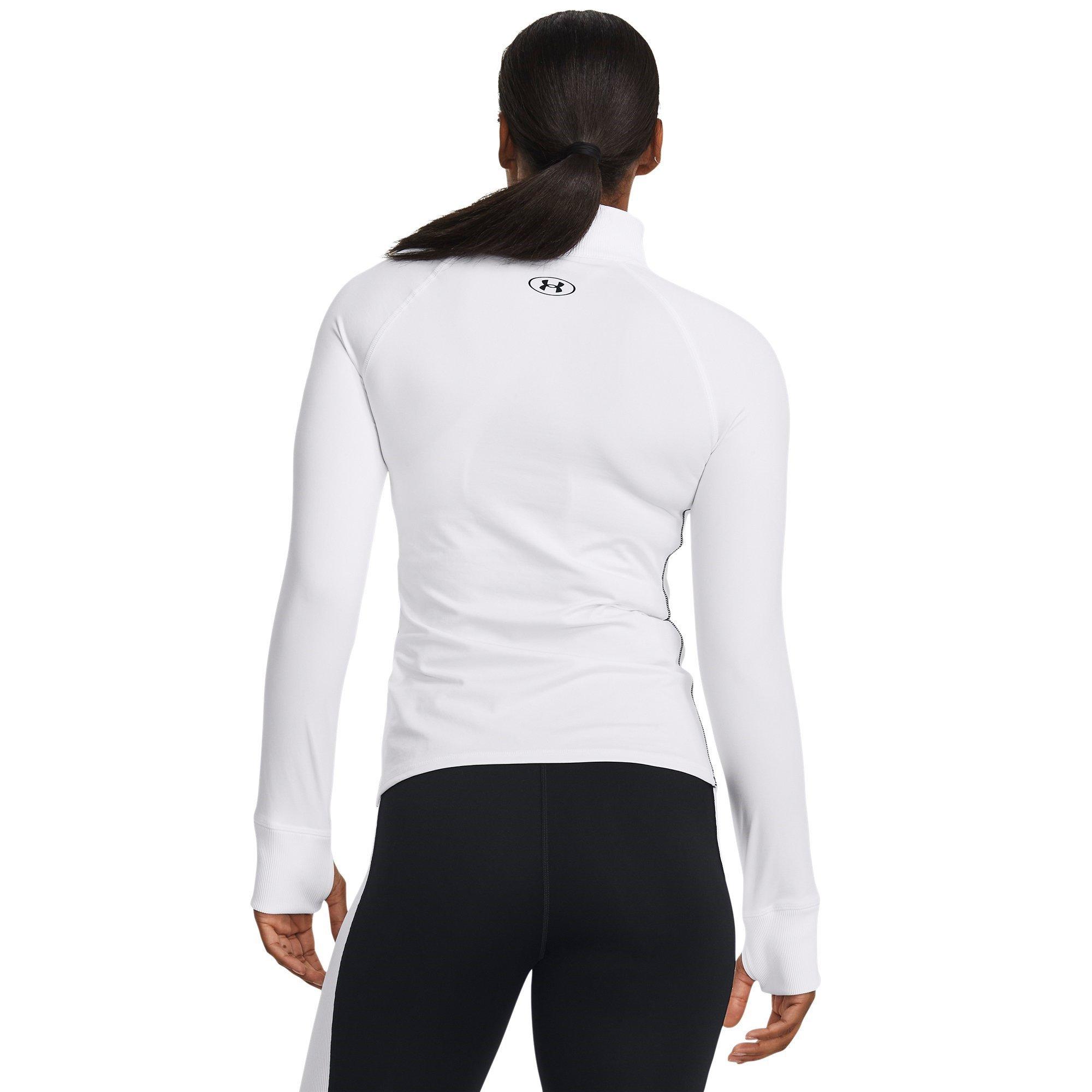 White/Black - Under Armour - Cold Weather Half Zip Long Sleeve Funnel Neck Slim Fit Performance Training Jacket - 3