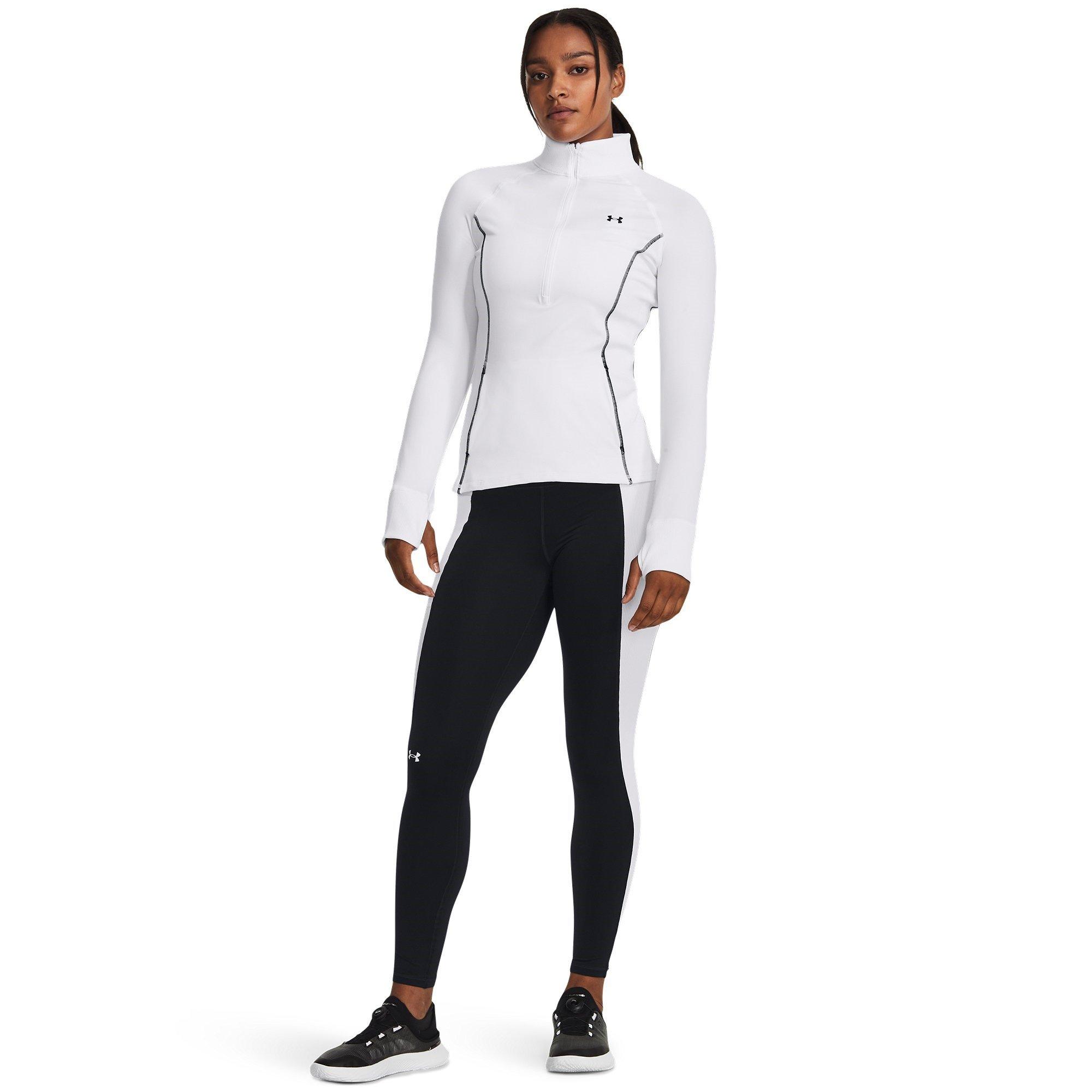 White/Black - Under Armour - Cold Weather Half Zip Long Sleeve Funnel Neck Slim Fit Performance Training Jacket - 4