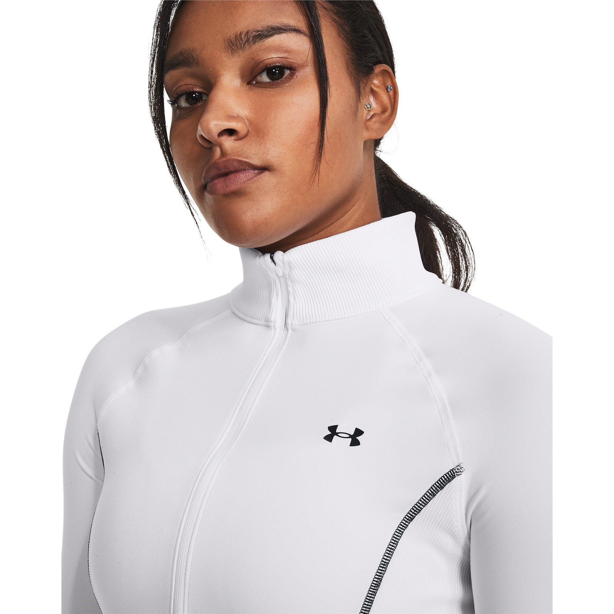 White/Black - Under Armour - Cold Weather Half Zip Long Sleeve Funnel Neck Slim Fit Performance Training Jacket - 5