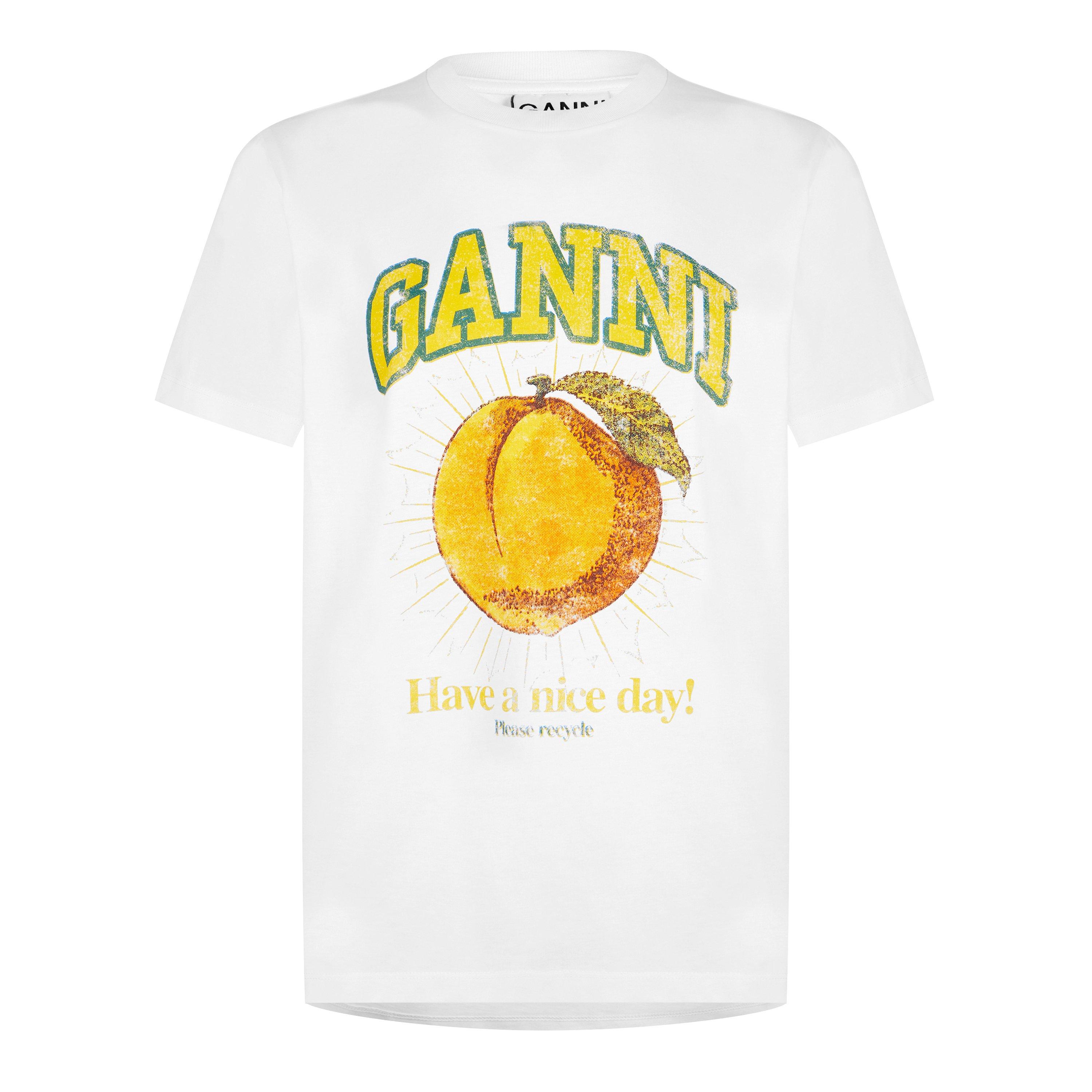 Ganni Womens Graphic T-Shirt - Peach - Size 12 (38)