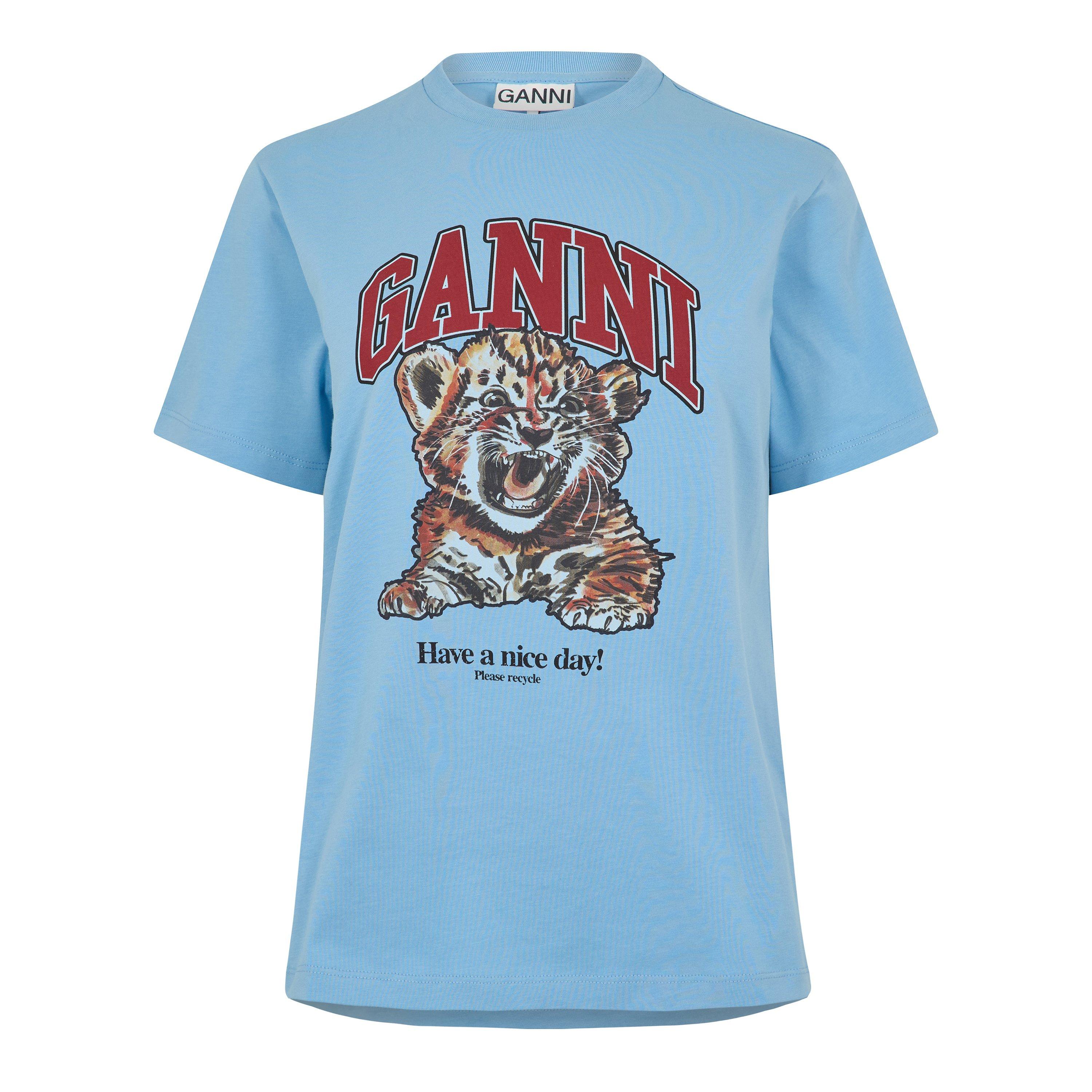 Ganni Womens Graphic T-shirt In Blissful Blue