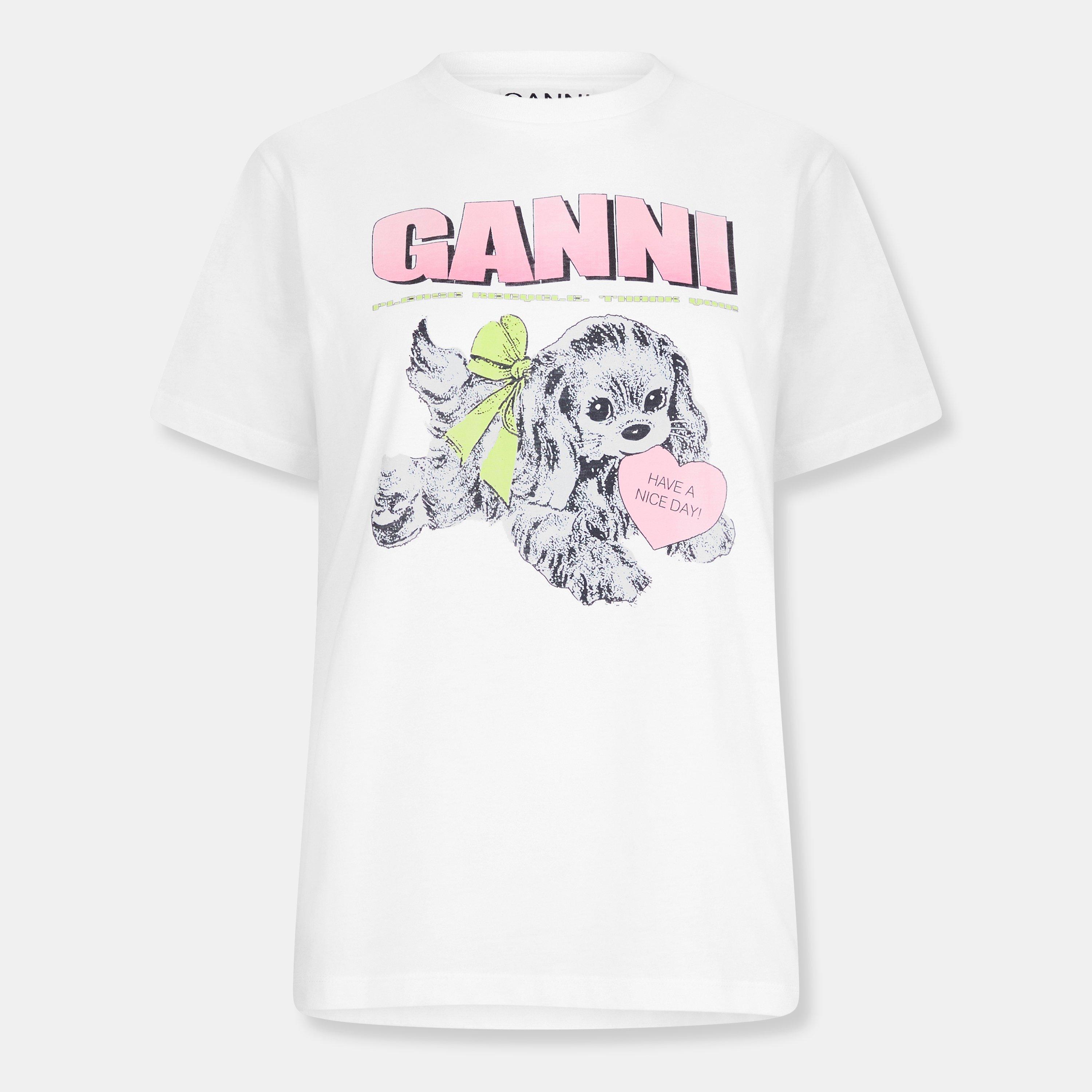 Ganni Womens Graphic T-shirt In Neon Puppy