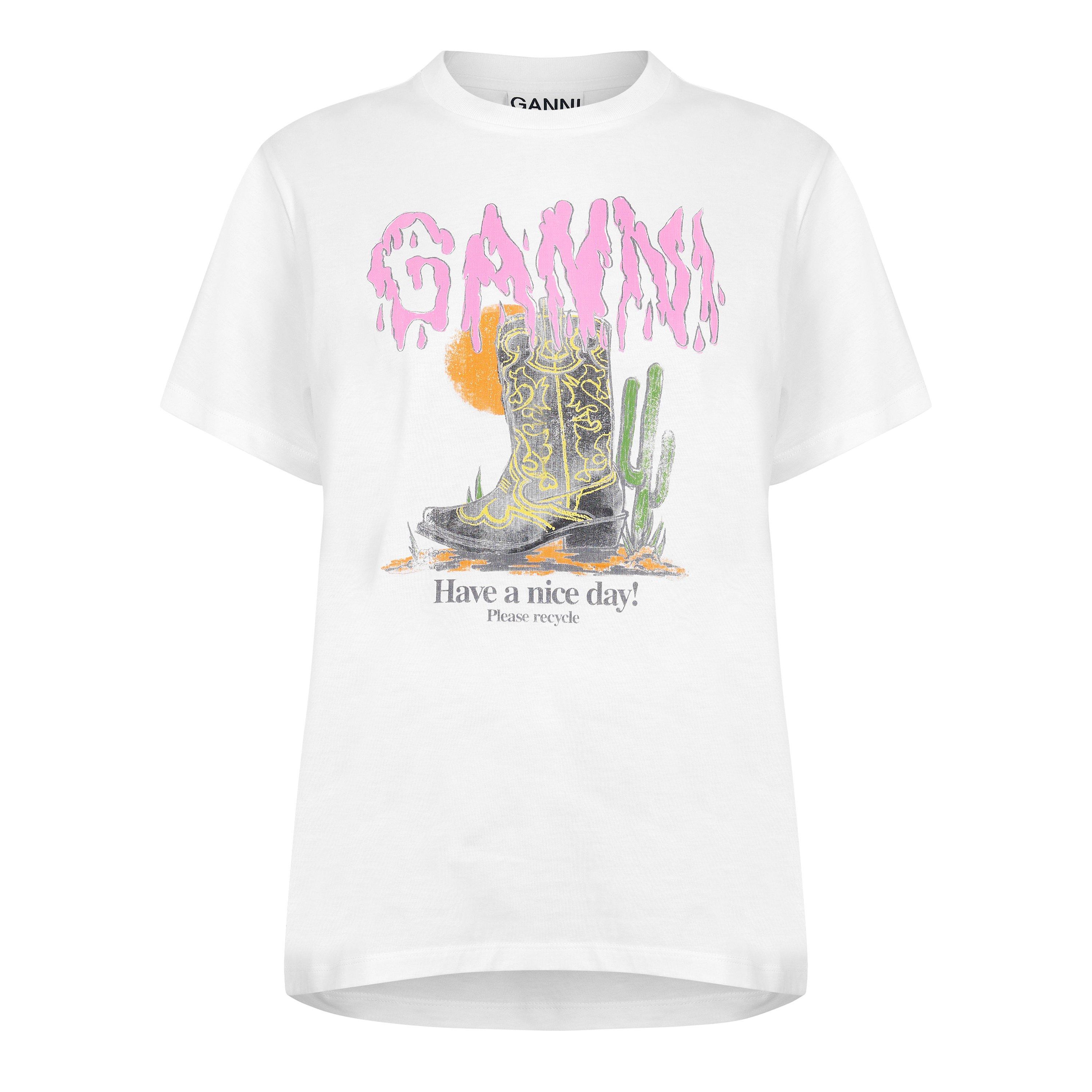 Ganni Womens Graphic T-shirt In Bright White