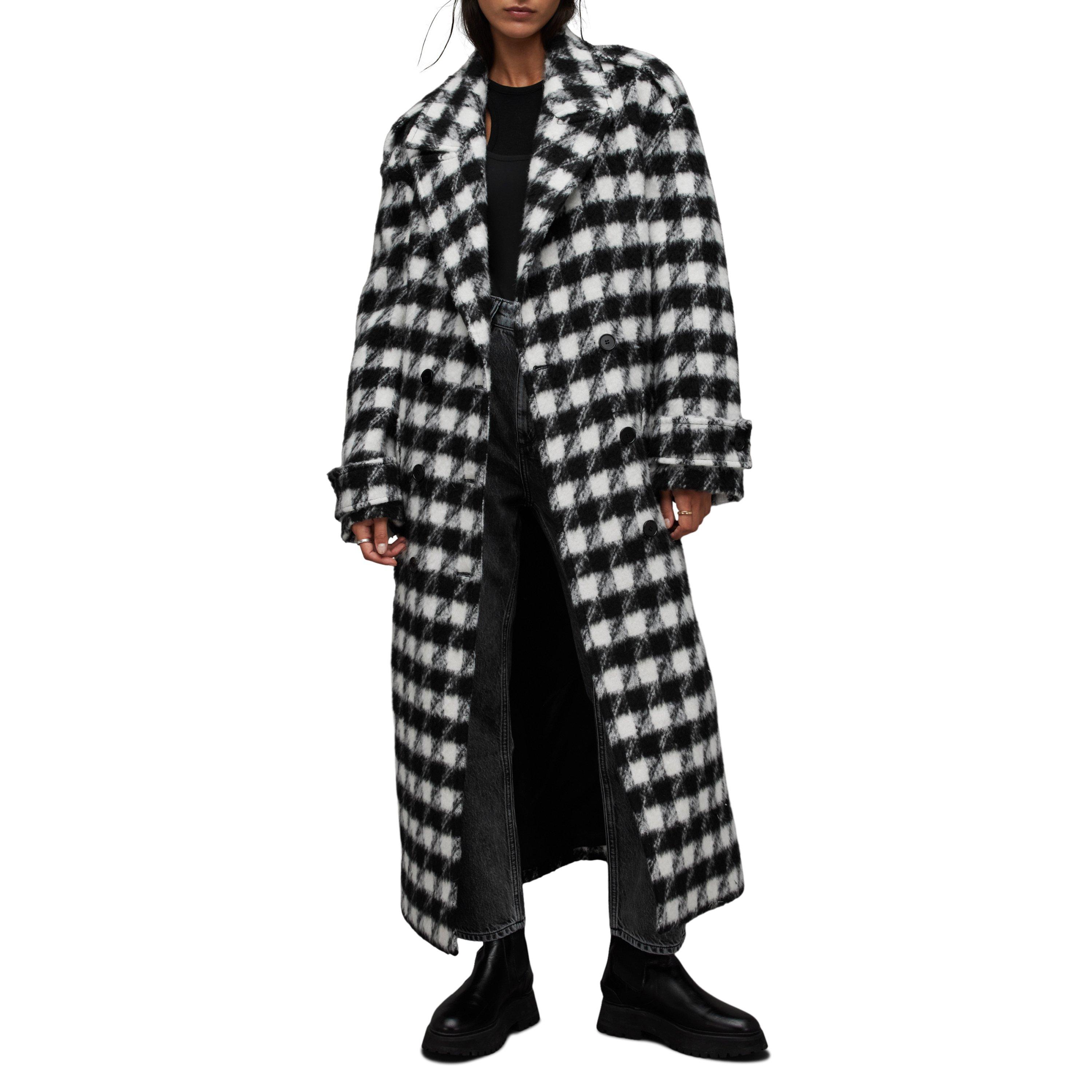 Black white - AllSaints - Women's Haithe Brushed Checked Belted Overcoat - 2
