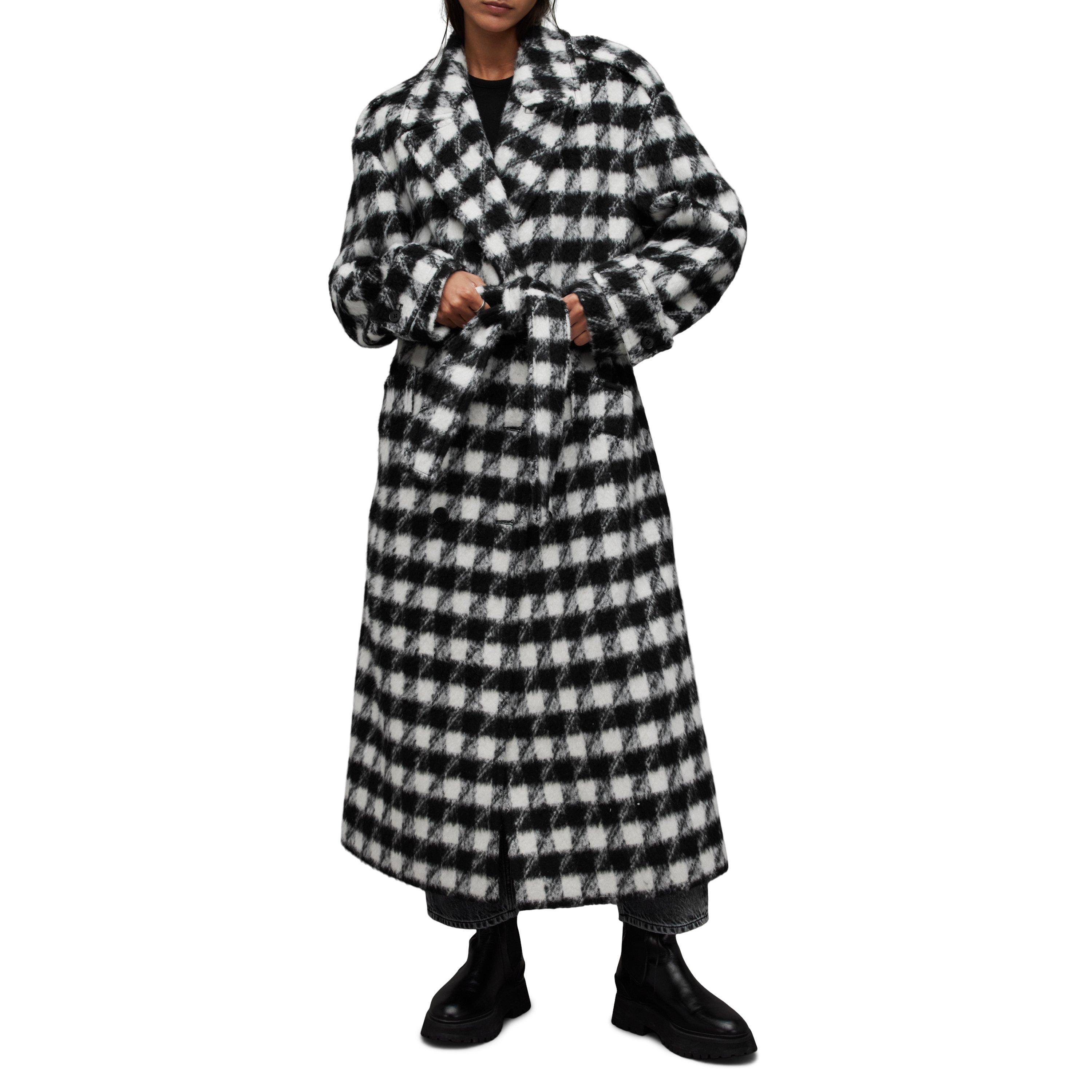 Black white - AllSaints - Women's Haithe Brushed Checked Belted Overcoat - 3