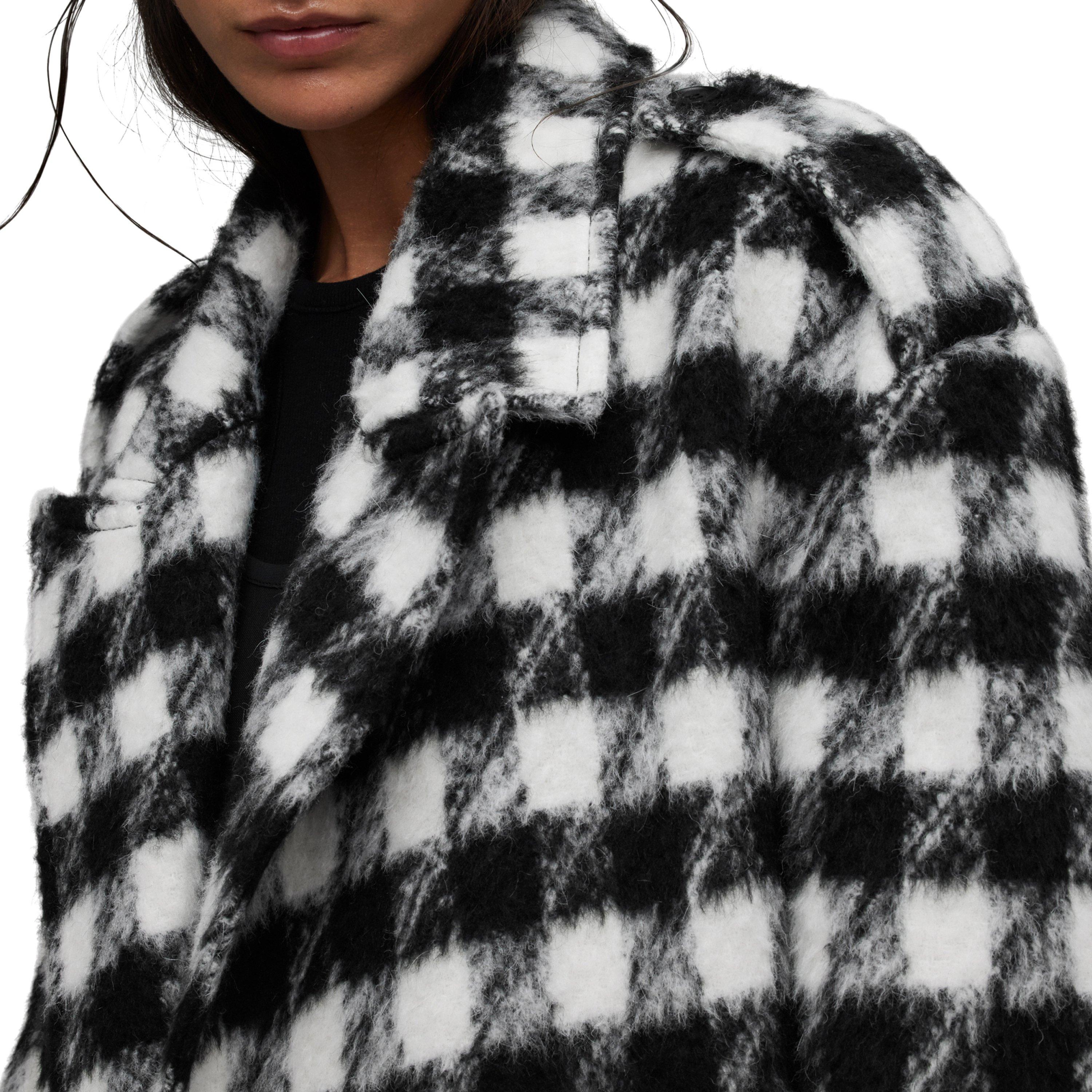 Black white - AllSaints - Women's Haithe Brushed Checked Belted Overcoat - 5