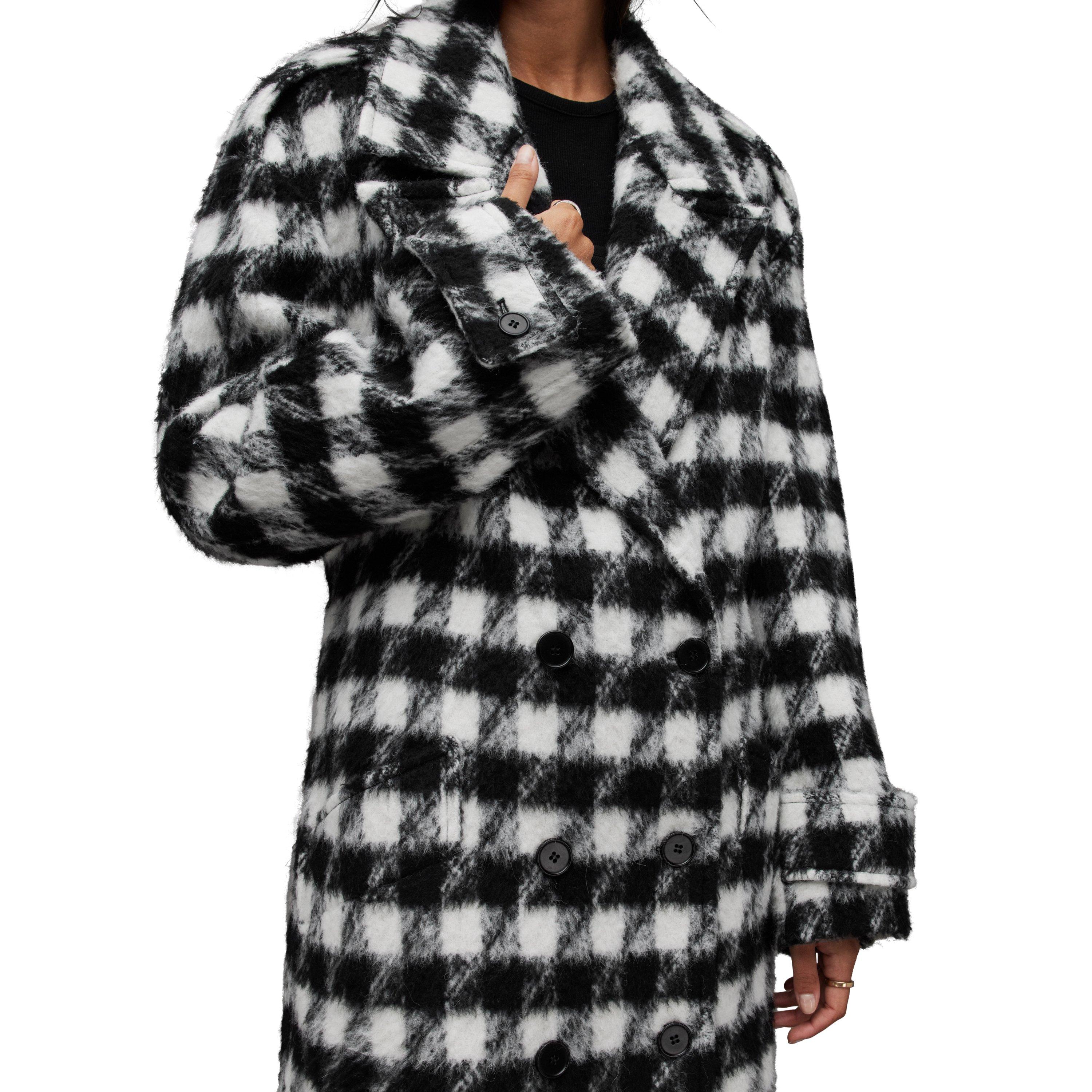Black white - AllSaints - Women's Haithe Brushed Checked Belted Overcoat - 6