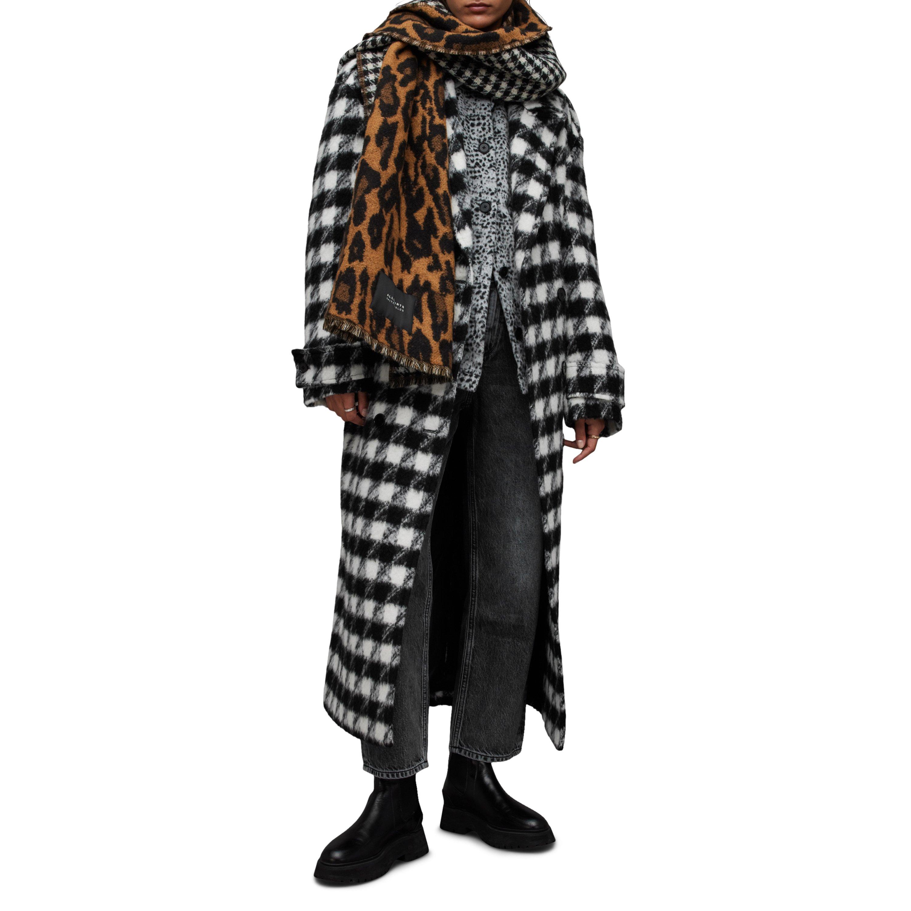 Black white - AllSaints - Women's Haithe Brushed Checked Belted Overcoat - 7