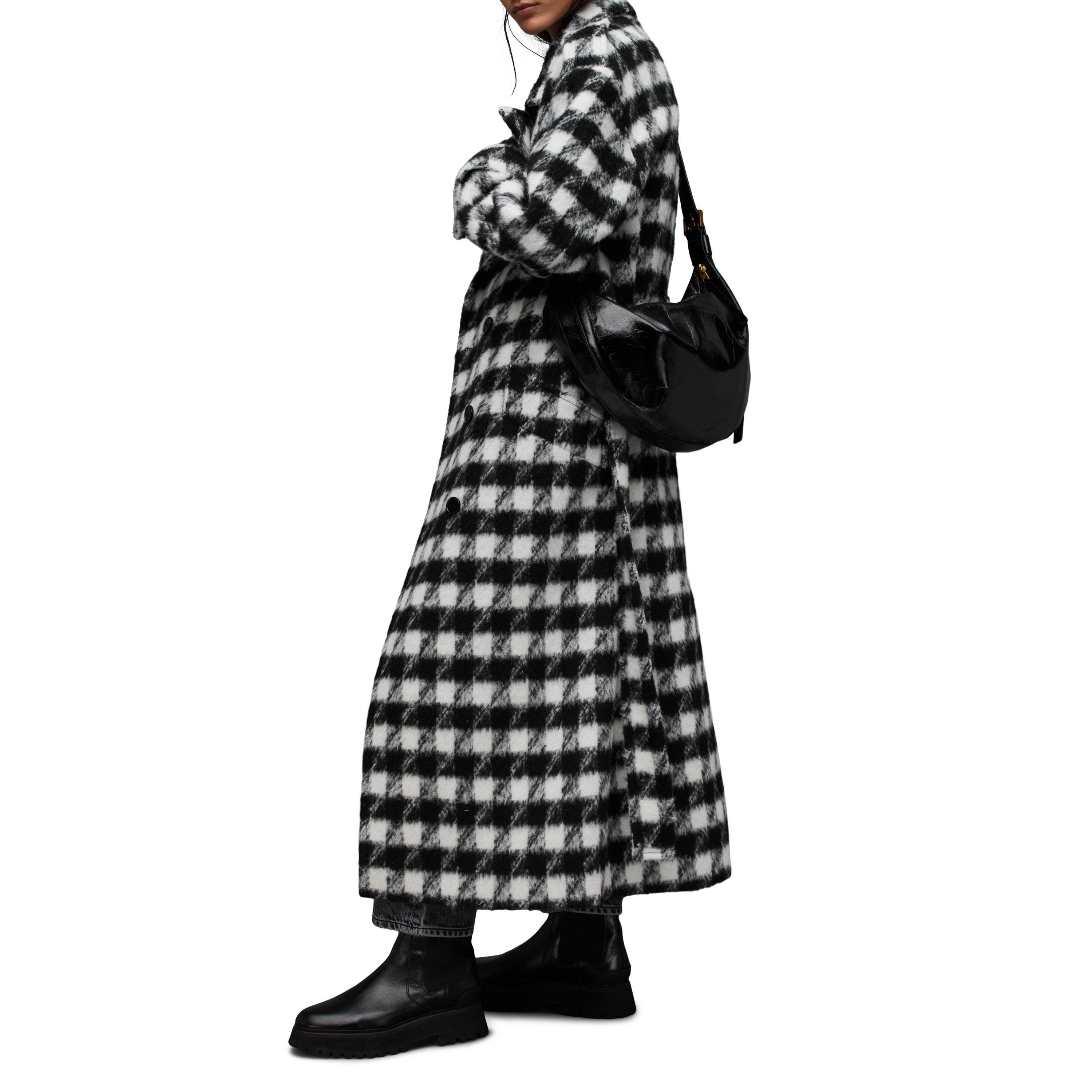 Black white - AllSaints - Women's Haithe Brushed Checked Belted Overcoat - 8