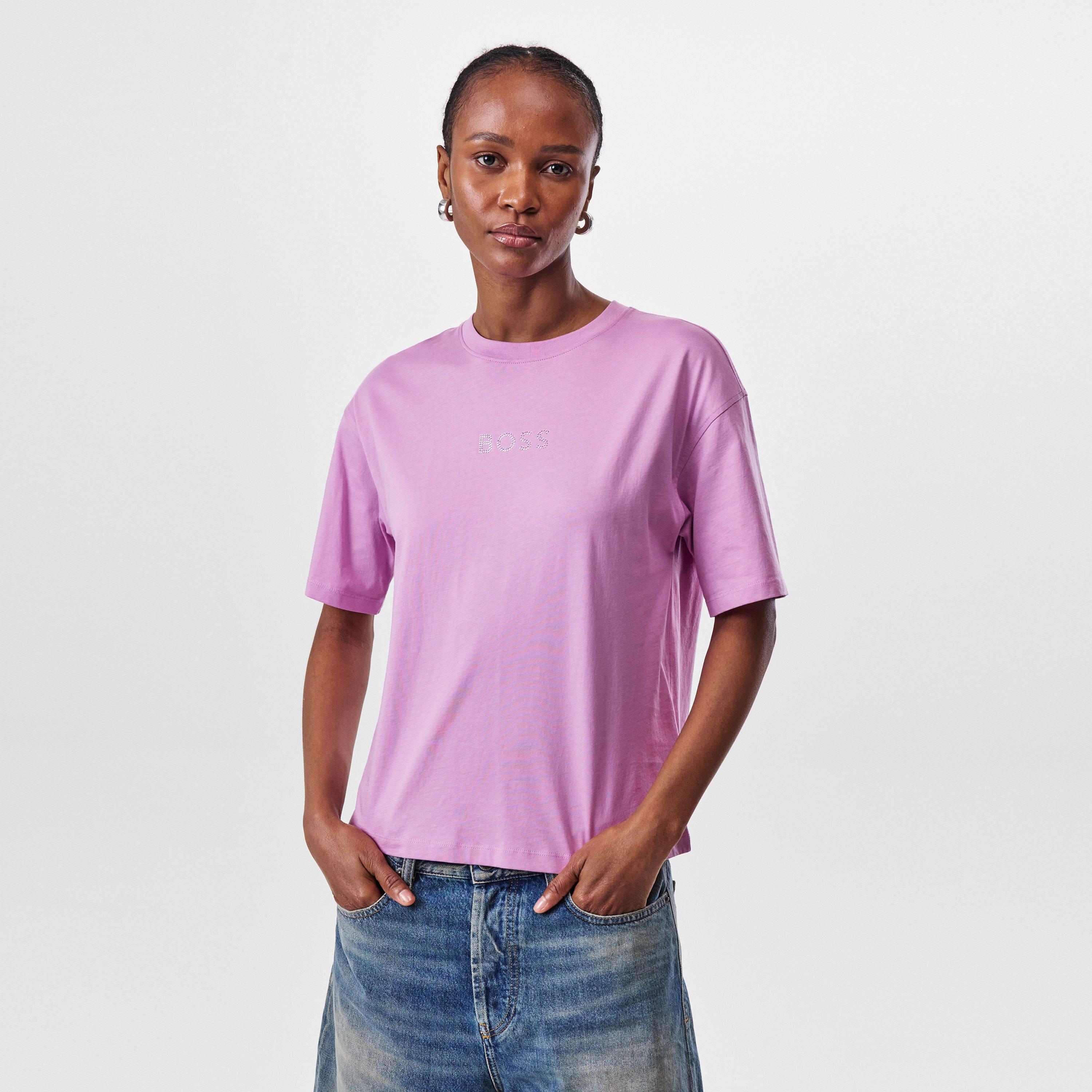 Light Pink 680 - Boss - Women's Shiny Logo T-Shirt with Centre Logo - 3