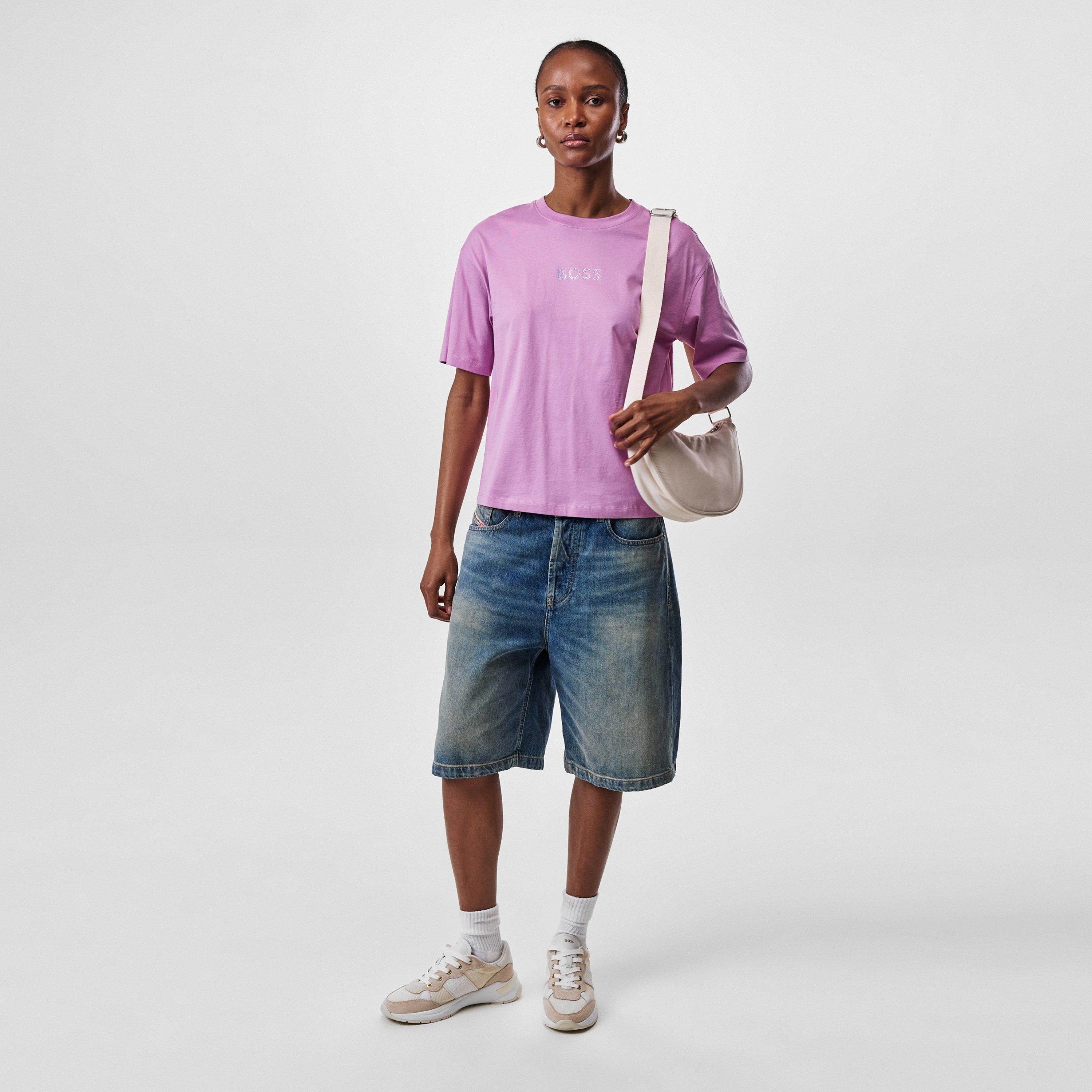 Light Pink 680 - Boss - Women's Shiny Logo T-Shirt with Centre Logo - 6